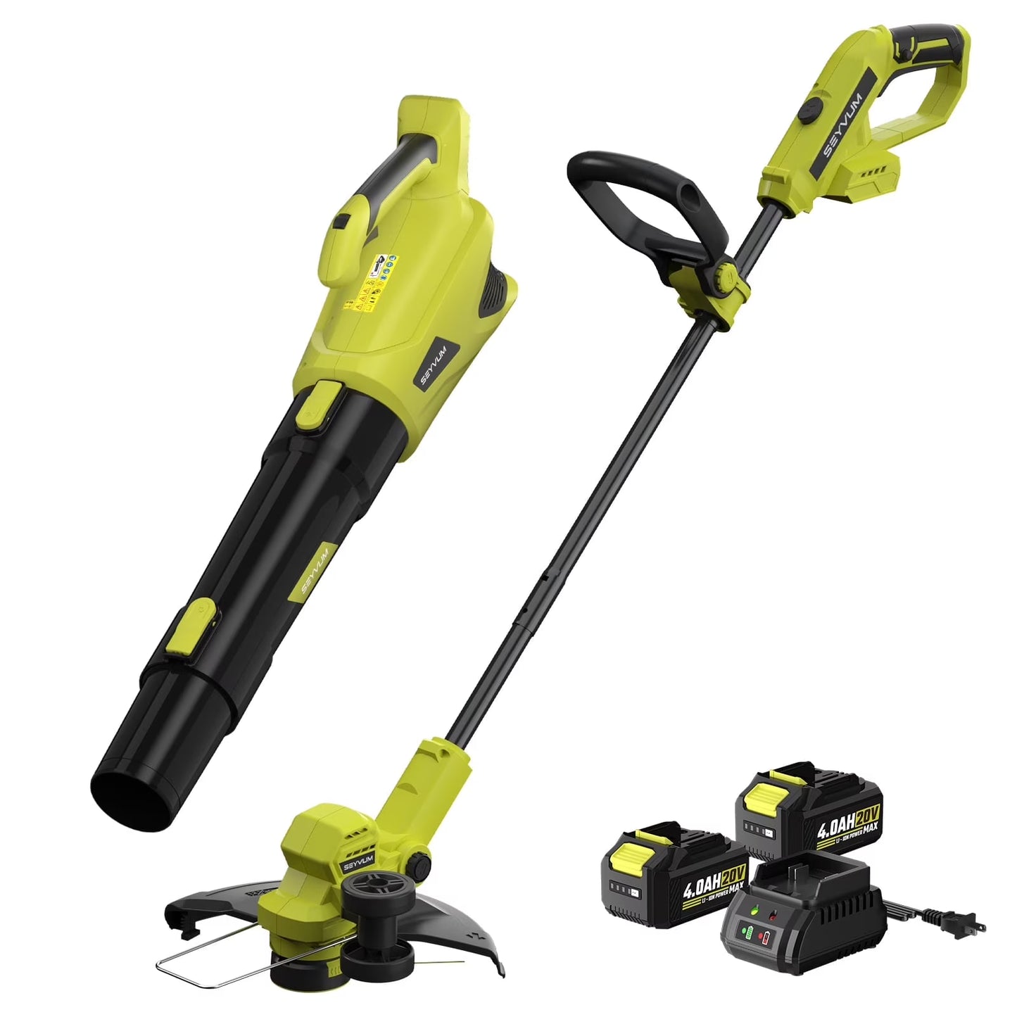 20V Cordless Lawn Care Combo Kit - 12" String Trimmer Weed Trimmer with 6 Spool Lines, Electric Leaf Blower for Edging Cleanup, 4.0Ah Battery Charger(20 V)