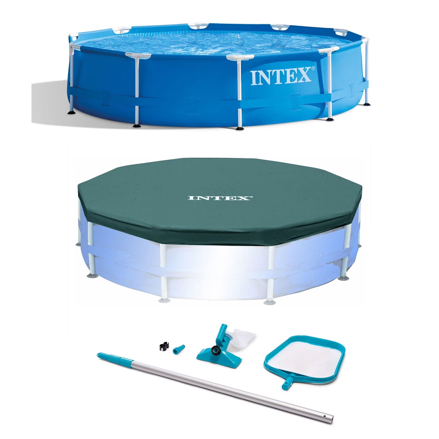 Intex Pool Kit w/ Intex 10 x 2.5-Ft Pool Set w/ Filter Pump w/ 10-Ft Pool Cover(10 ft/Pool + Filter + Canopy)