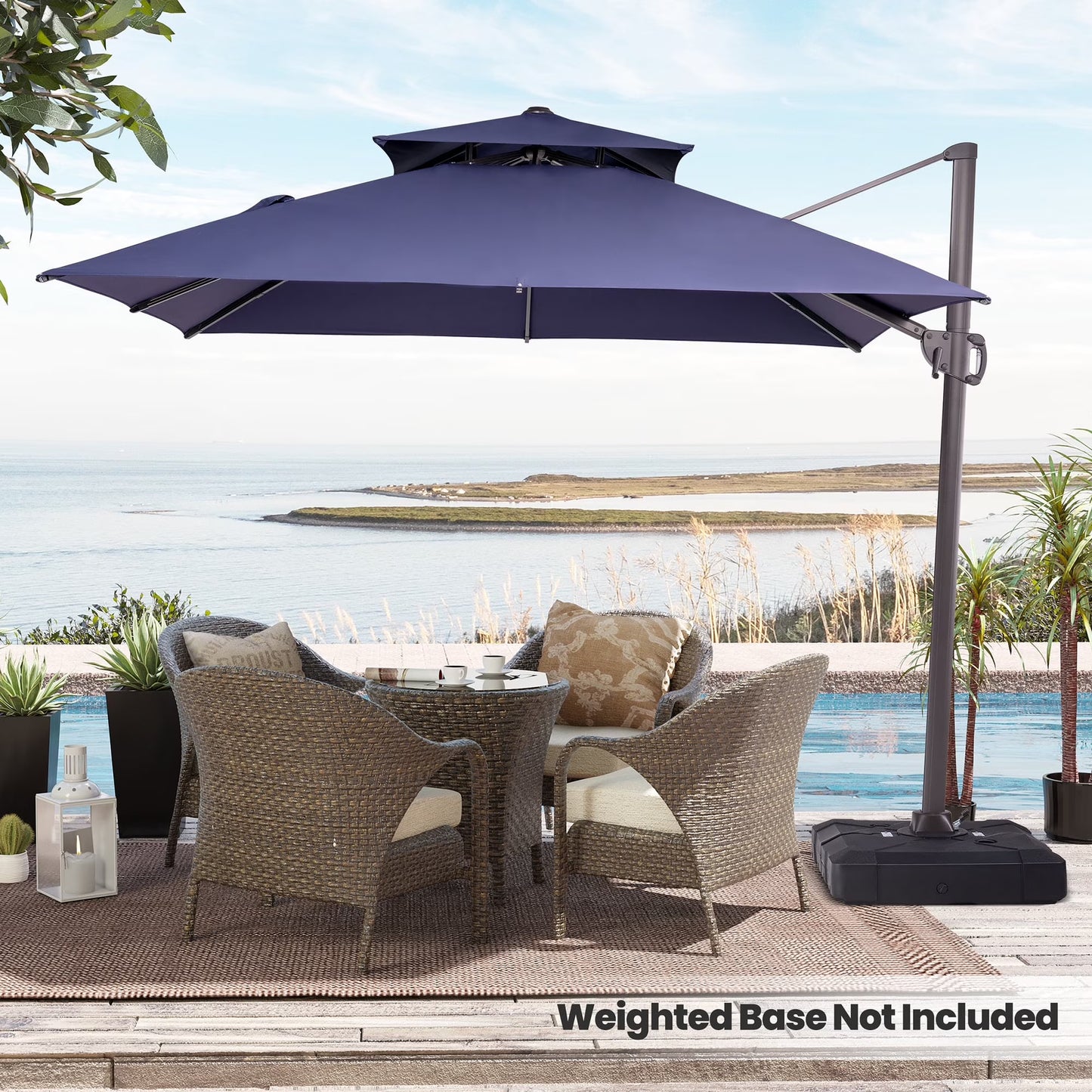 Pellebant 10 ft. x 10 ft. Square Double Top Patio Cantilever Umbrella, Navy Blue(Blue)