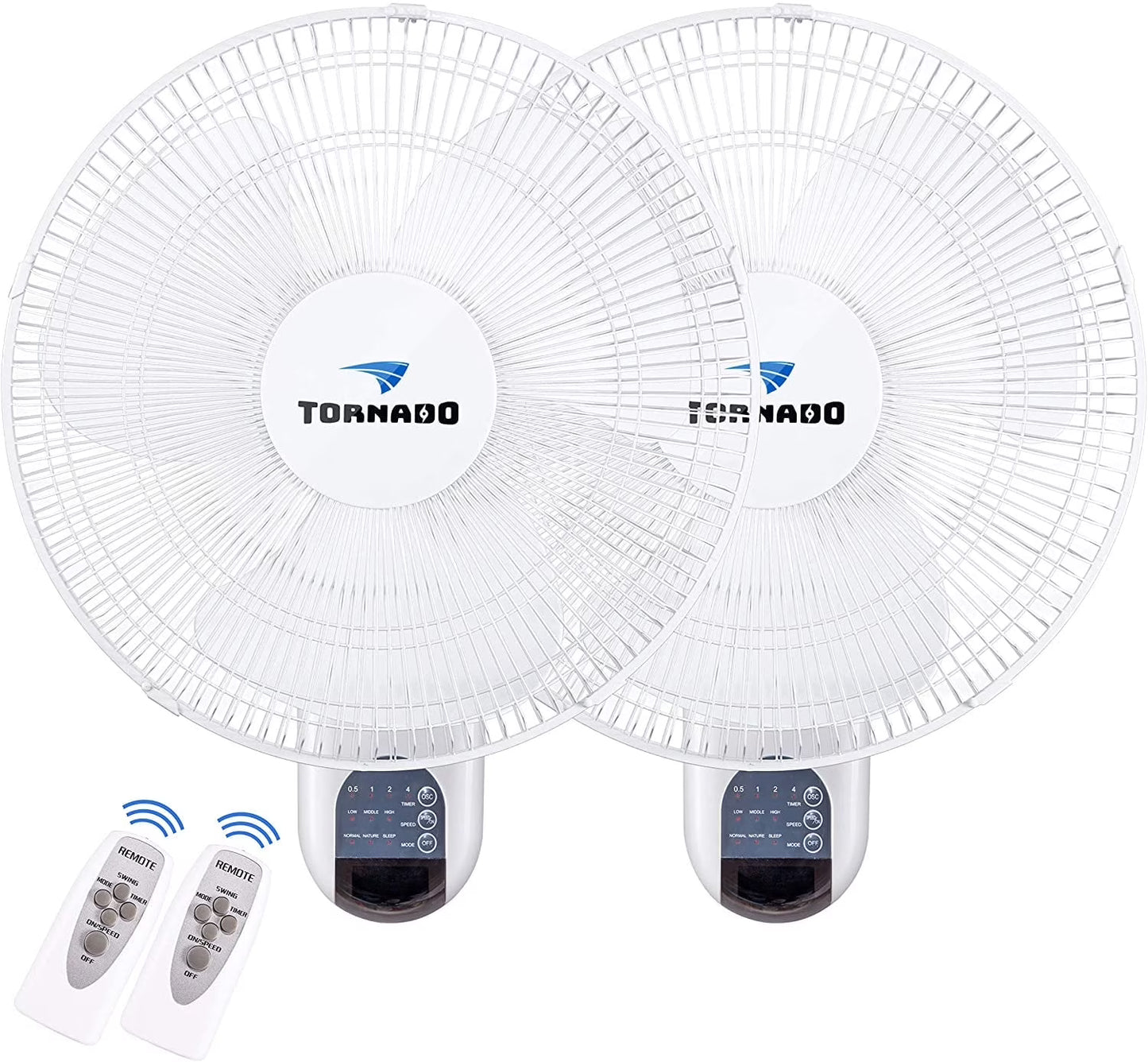 2 Pack - Tornado 16 Inch Wall Mount Fan - Remote Control Included - 3 Speed Settings - UL Safety Listed(16 Inch (2 Pack))