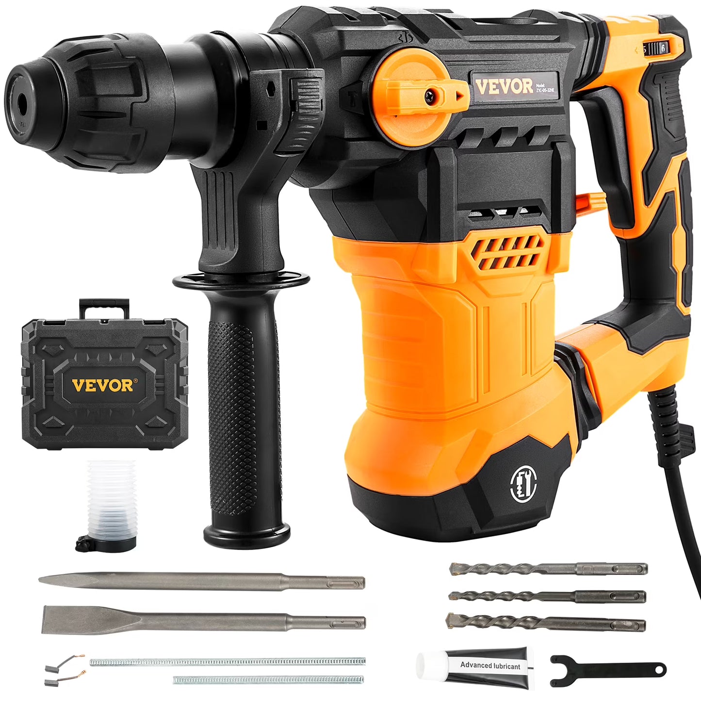 VEVOR 1-1/4inch SDS-Plus Rotary Hammer Drill, 13 Amp Corded Drills, Heavy Duty Chipping Hammers w/Vibration Control Safety Clutch, Electric Demolition Hammers Variable Speed, Power Tool For Concrete