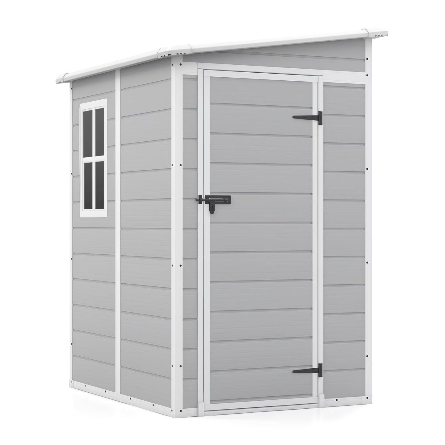 Patiowell 5x4 FT Outdoor Storage Shed, Resin Storage Shed with Floor Window Lockable Door for Patio Furniture, Garden Tools and Bicycle, White