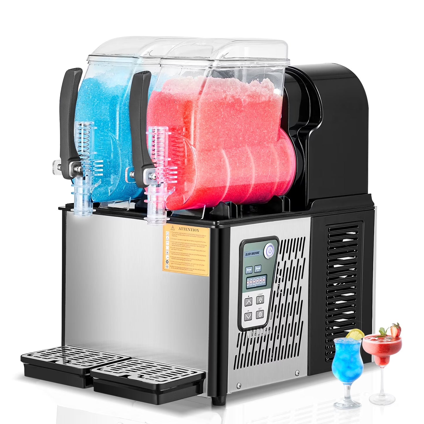 KFFKFF Commercial Slushy Machine, 4L*2 Tank Slushie Machine, Frozen Drink Machine with Temperature Preservation, Slushy Maker Machine