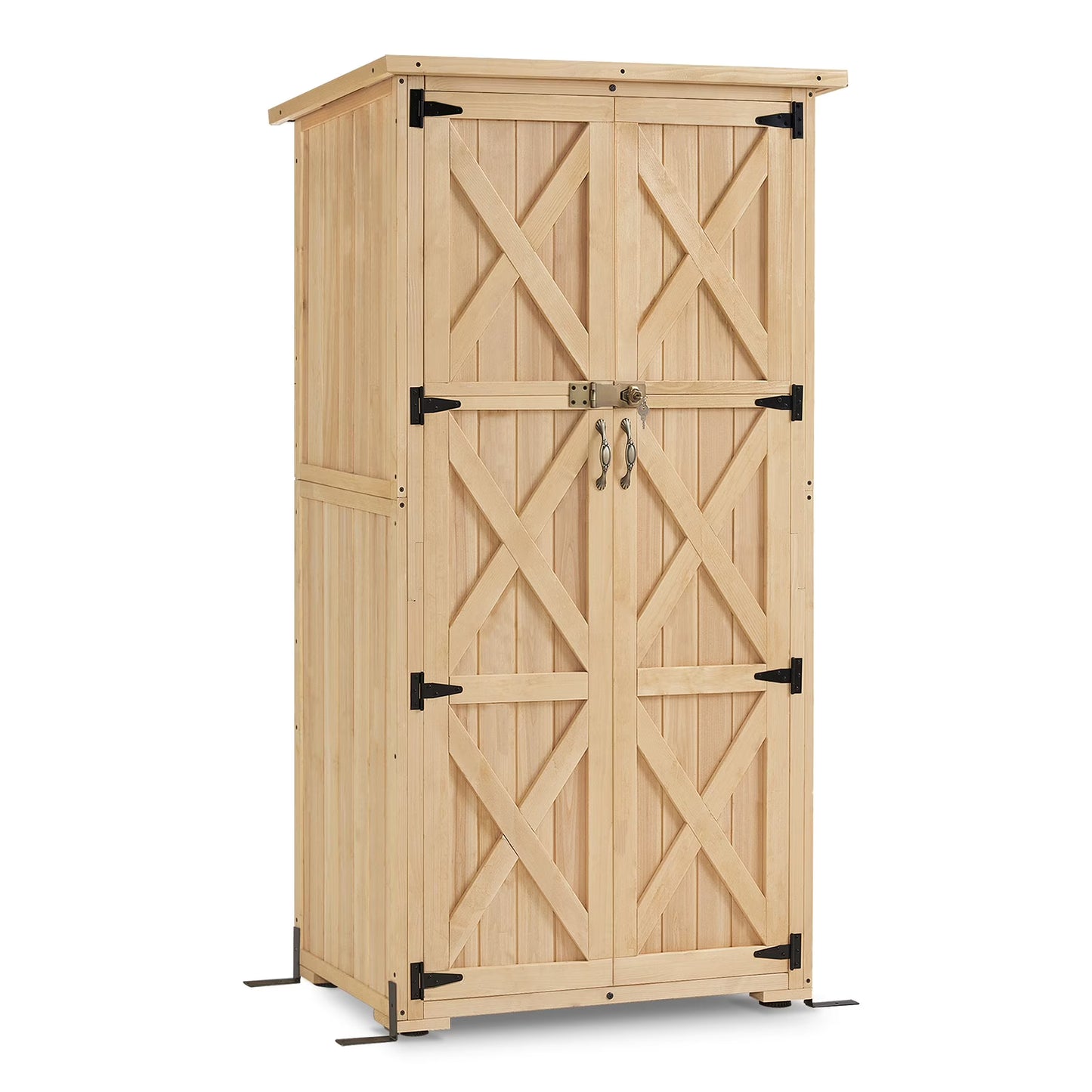 MCombo Wood Sheds Outdoor Storage , Garden Tool Shed with Lock, Wooden Outdoor Storage Cabinet with Double Doors for Patio 1628(M)