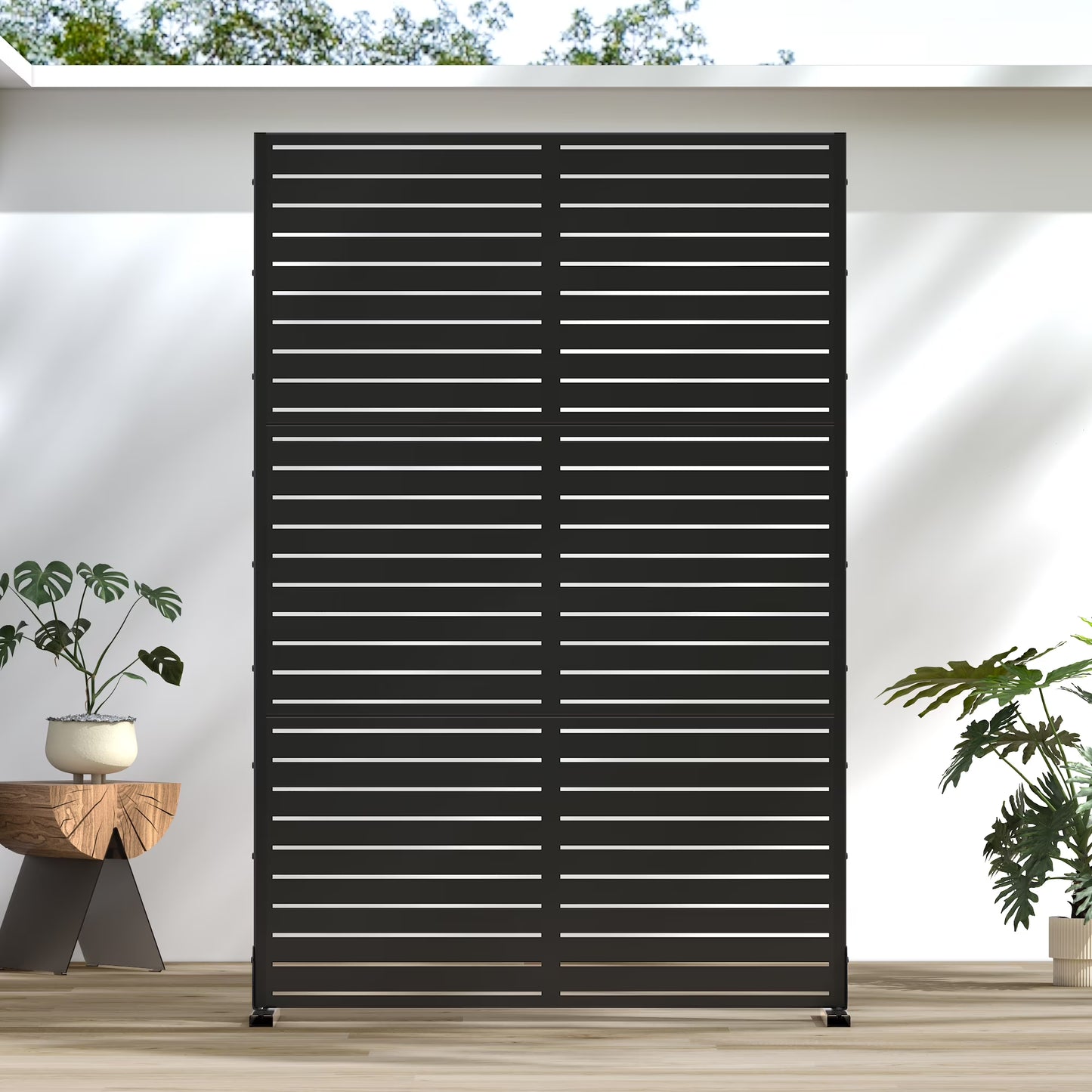MAYEERTY 72*47" Outdoor Black Metal Privacy Panel Screen for Patio, Classic Louvered(Black)