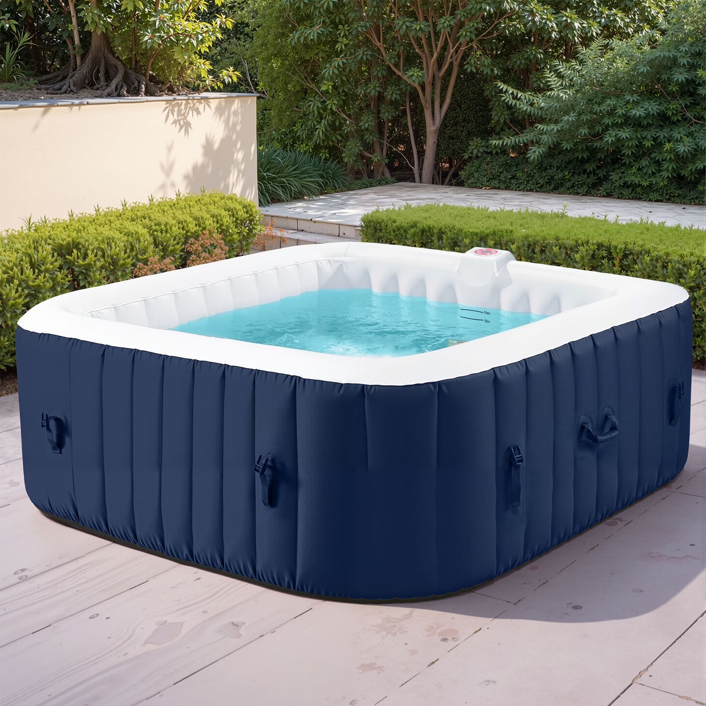4-6 Person Outdoor Portable Inflatable Heated Hot Tub with 130 Bubble Jets, Square Inflatable Heated Pool Spa with Insulated Cover, Insulated Cover and Carry Bag, Blue(Blue)