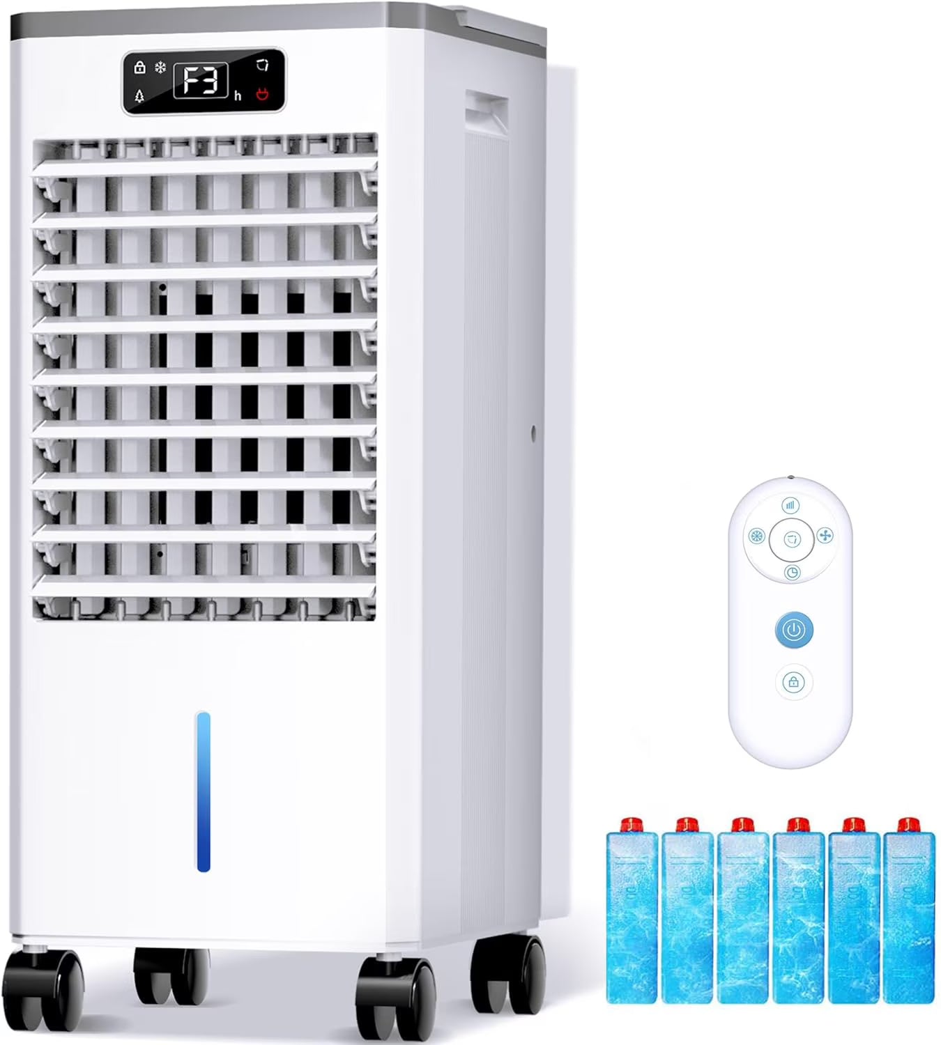 Portable Windowless Air Cooler with 3 Cooling Modes Speeds, 12H Auto-Off Timer, 2-Gal 20H Cooling Tank, 16FT Remote Control, No Hose Installation, 46dB Quiet Evaporative Swamp Cooler