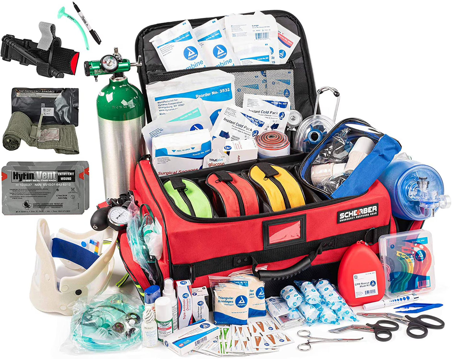 Scherber Ultimate First Responder Trauma kit O2 W/Bleeding Control - Fully Stocked(Red)