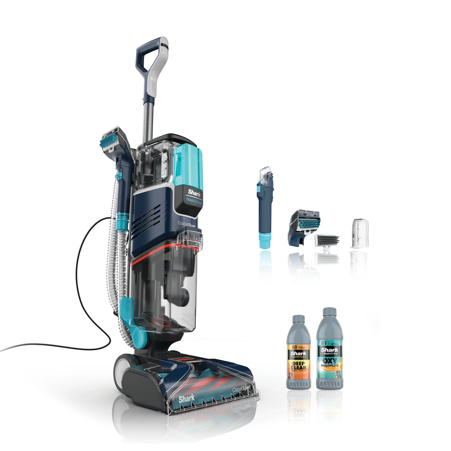 Shark CarpetXpert with StainStriker, Upright Carpet, Area Rug Upholstery Cleaner for Pets, Built-in Spot Stain Eliminator, Deep Cleaning Tough Stain Removal, Carpet Shampooer, Navy, New,EX200