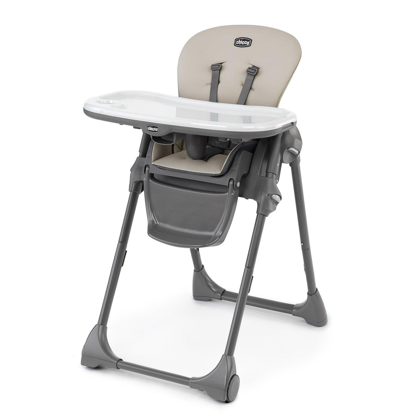 Chicco Polly Space-Saving Fold Easy Clean Highchair - Taupe (Beige). New