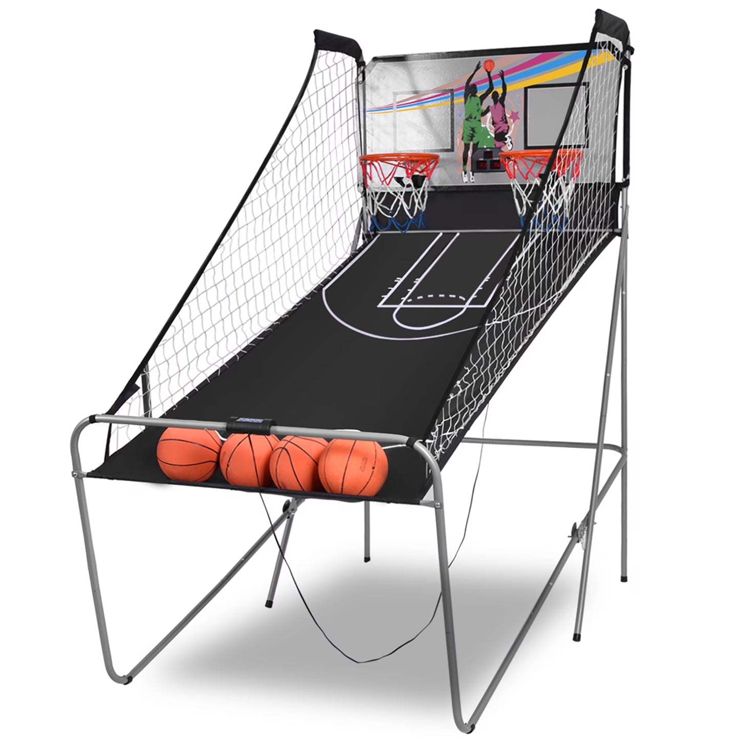 Costway Dual LED Electronic Shot Basketball Arcade Game with 8 Game Modes 4 Balls Foldable Grey(Grey)