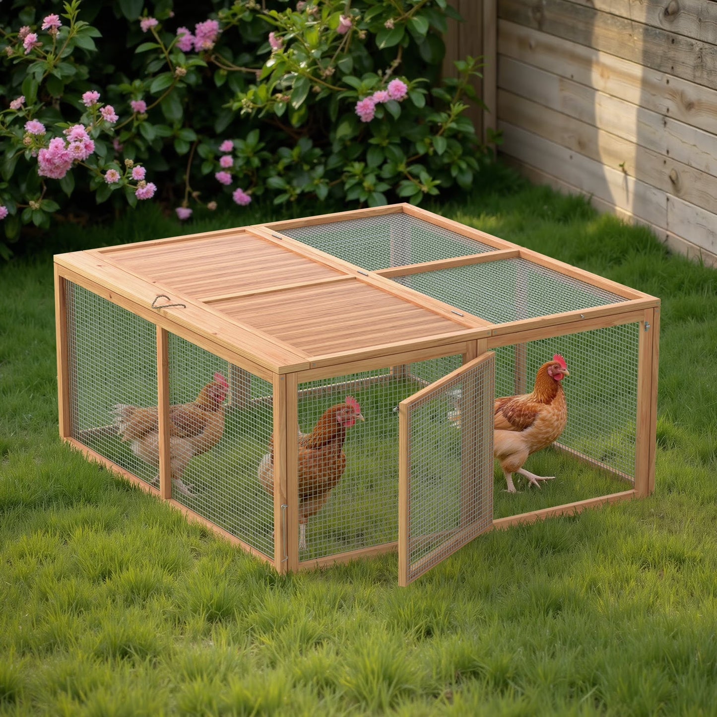 Portable Chicken Coop Run Rabbit Hutch Outdoor Small Animal Cage House Wooden Poultry Enclosure for Bunny, Duck, Chick, Quail, No Assembly Required(Yellow)