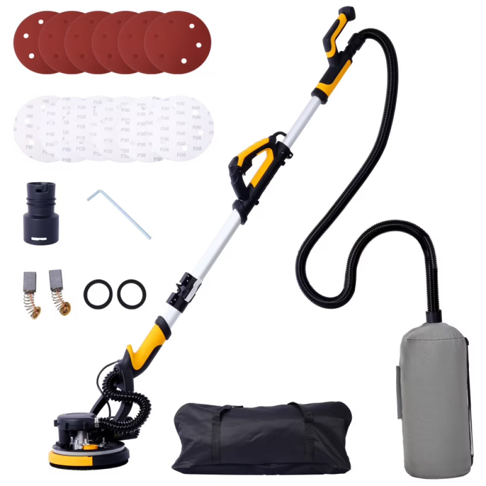 Drywall Sander, 780W Electric Drywall Sander with Vacuum Dust Collection 6.5A Motor Dustless Floor Sander with Variable Speed 900-1800RPM, LED Light, Extendable Foldable Handle,(Yellow+Black + ABS)