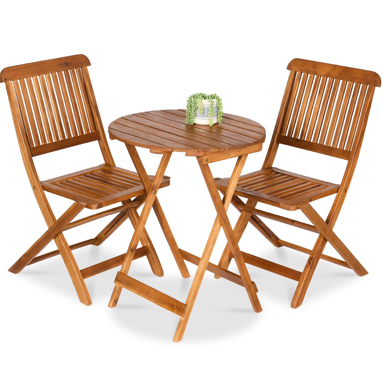 Best Choice Products 3-Piece Acacia Wood Bistro Set, Folding Patio Furniture w/ 2 Chairs, Table - Natural(Natural)