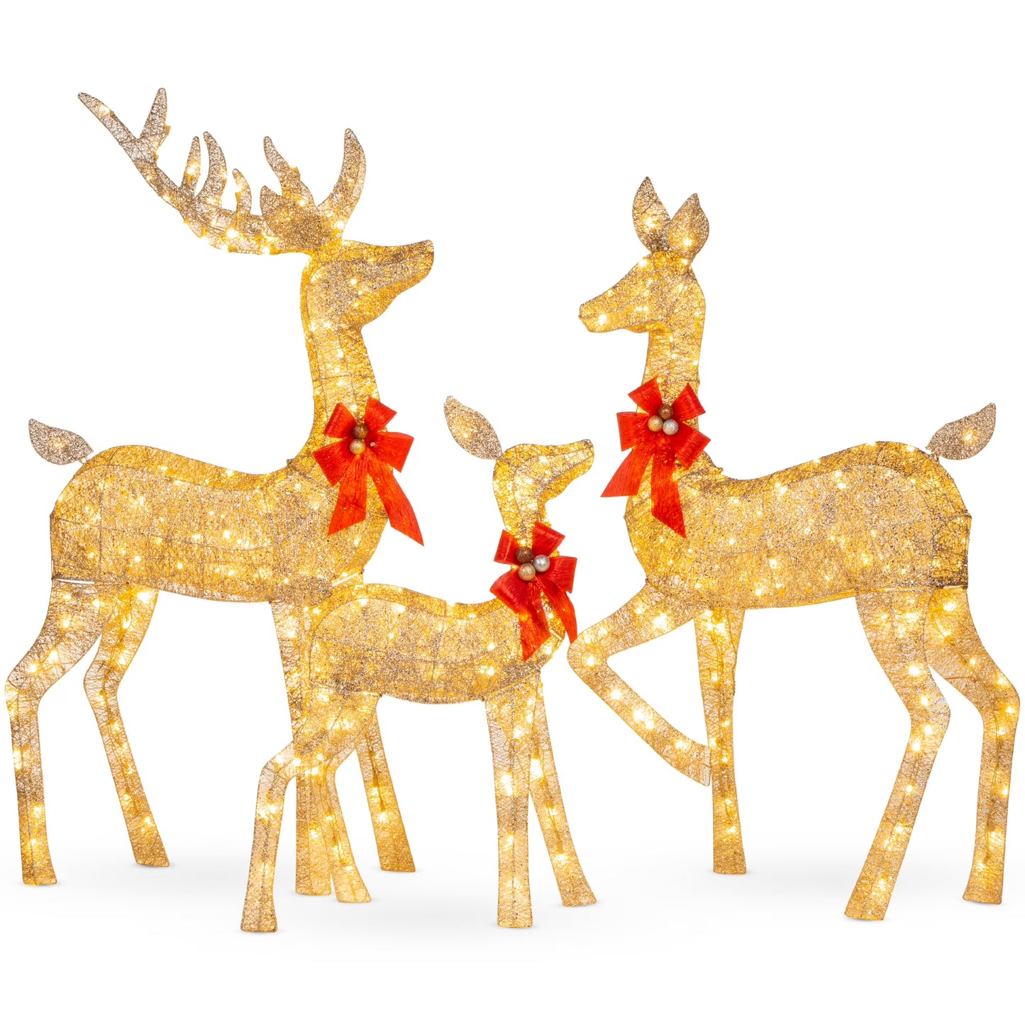 Best Choice Products 6.5ft 3-Piece Lighted Christmas Deer Set Outdoor Yard Decoration w/ 385 LED Lights, Stakes - Gold(Gold)