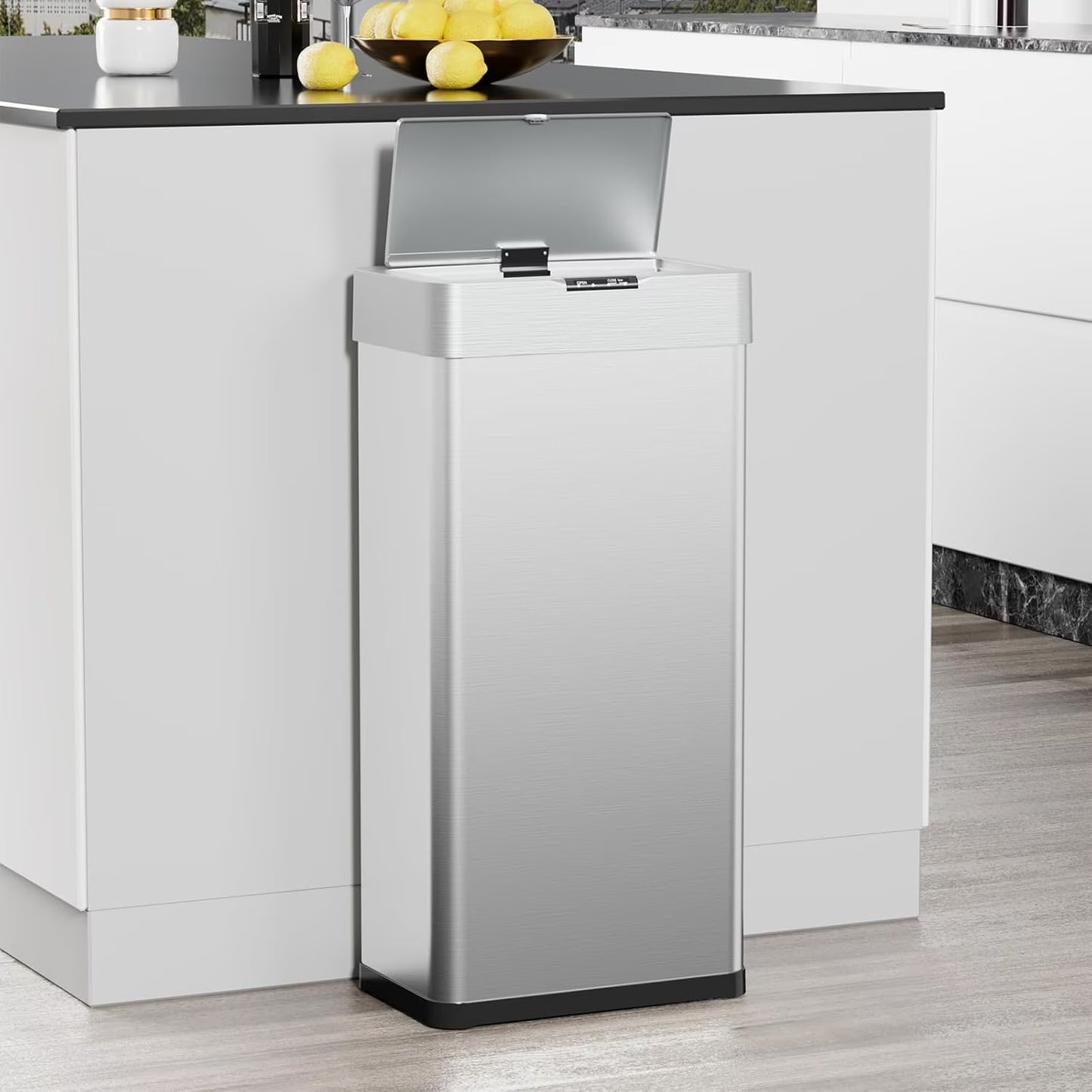 LAZY BUDDY 60 Liter / 16 Gallon Stainless Steel Motion Sensor Trash Can for Kitchen, Bathroom, Rectangular(16 gal)