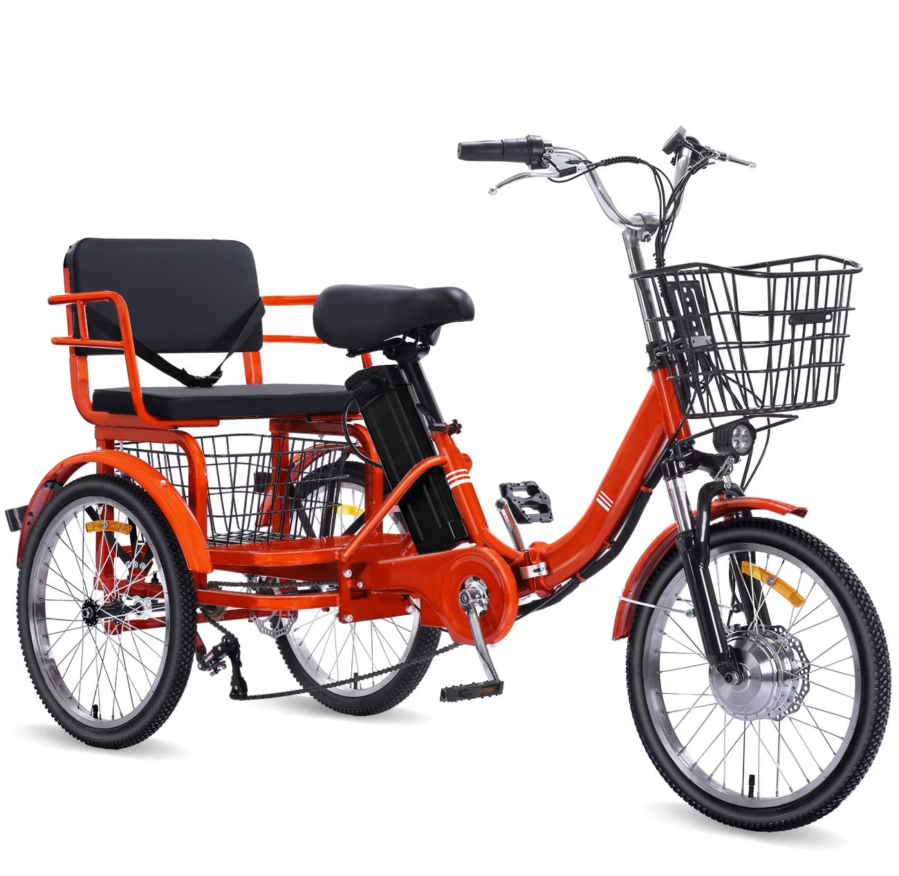 NOMIGO Electric Tricycle for Adults Folding Electric Trike 3 Wheel Electric Trike with Two-seater Large Basket Super Powerful Brushless 350W Motor 48V13AH Lithium Battery Max 20MPH E-Tricycle Orange