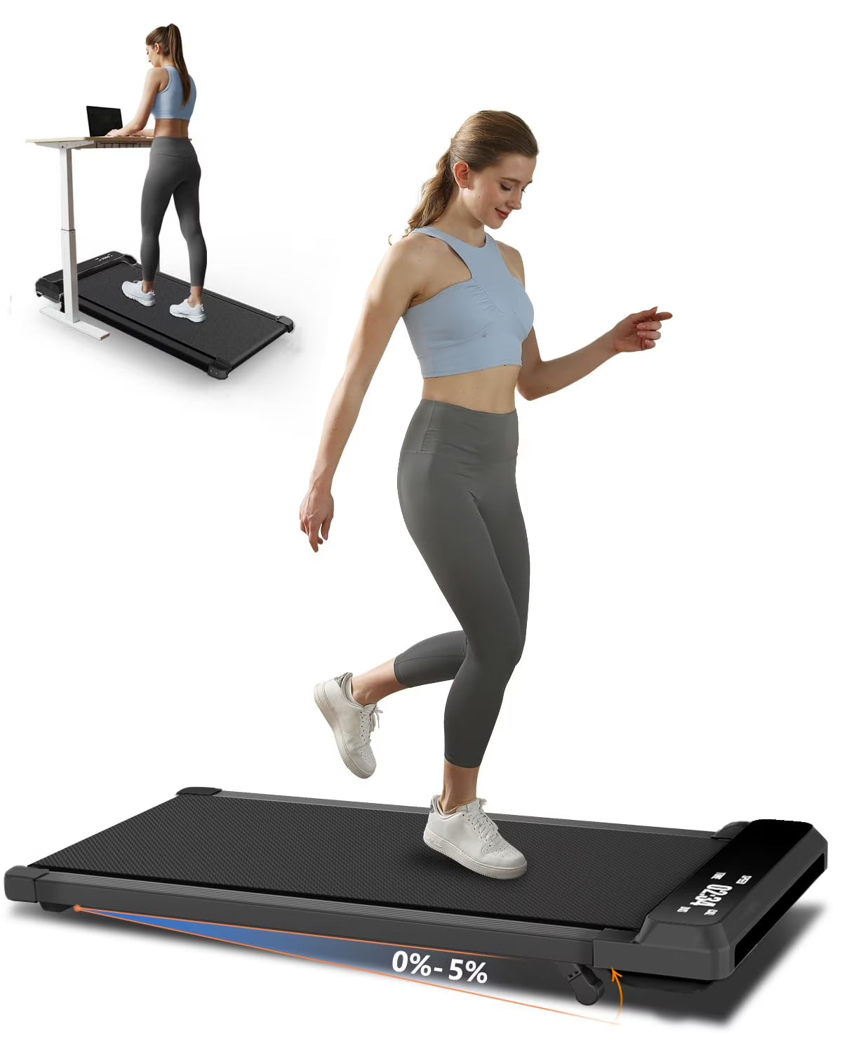 JURITS Walking Pad 2 in 1 for Walking and Jogging, Under Desk Treadmill for Home Office with Remote Control, Portable Walking Pad Treadmill Under Desk, Desk Treadmill in LED Display,Black(Black)
