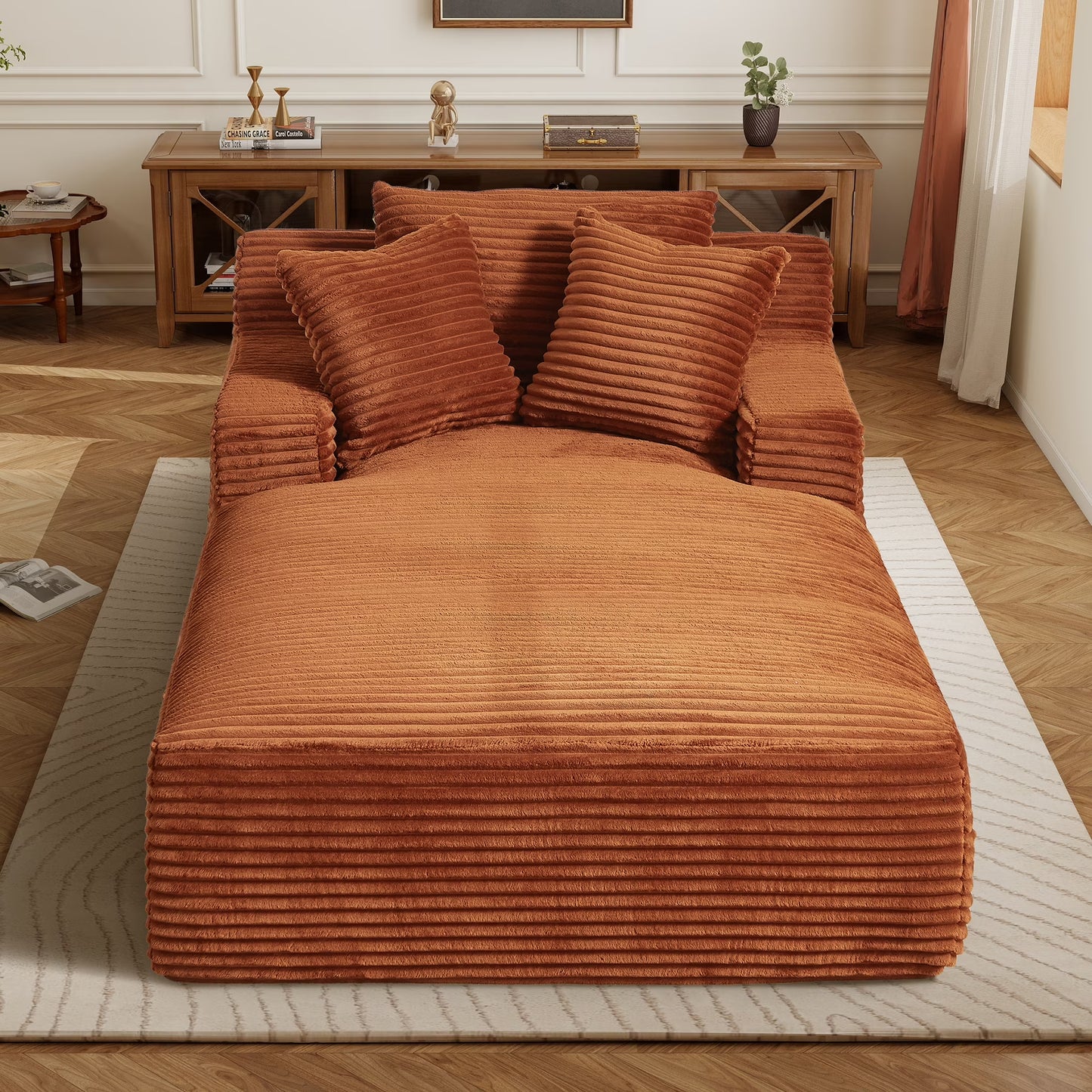 Aukfa 78.7" Extra Long Chaise Lounge Sofa, Oversized Upholstered Couch with 3 Pillows for Indoor Living Room/Bedroom,Orange(Orange)