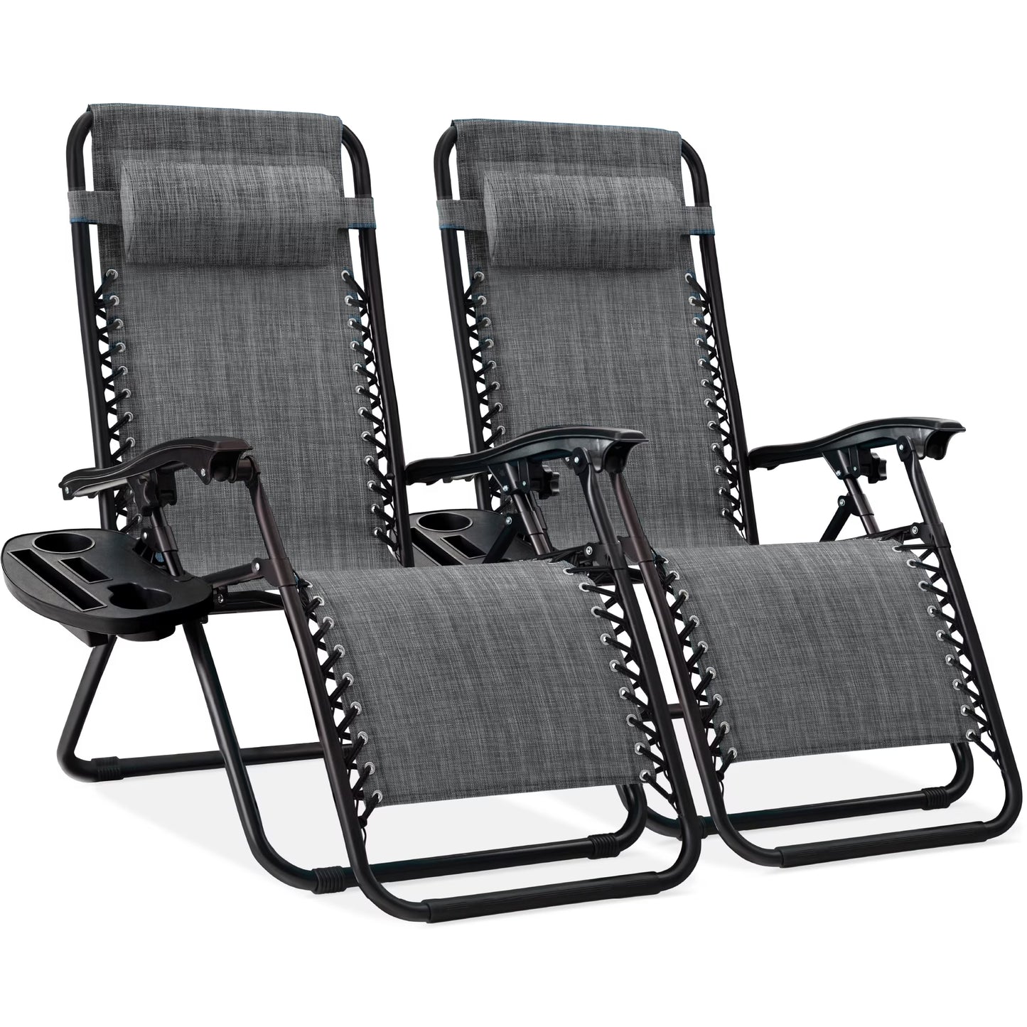 Best Choice Products Set of 2 Zero Gravity Lounge Chair Recliners for Patio, Pool w/ Cup Holder Tray - Gray(Gray)