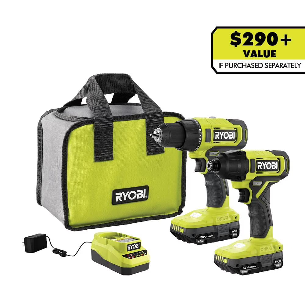 ONE+ 18V Cordless 2-Tool Combo Kit with Drill/Driver, Impact Driver, (2) 1.5 Ah Batteries, and Charger