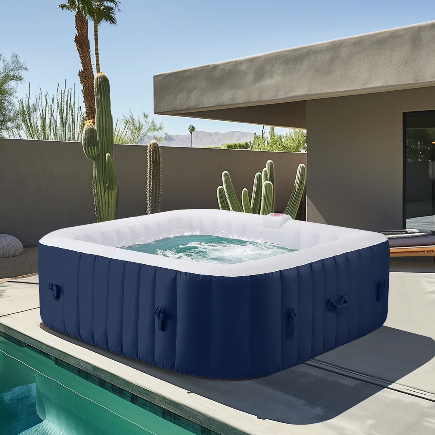 Hot Tub for 4-6 Person, Seizeen Outdoor Patio Large Inflatable Hot Tub Home SPA, with 130pcs Massage Jets, 910L, 4 Filters, 2 Cup Holders, Lockable Cover, Storage Bag, Max 104�H, 73in, Navy(Navy)