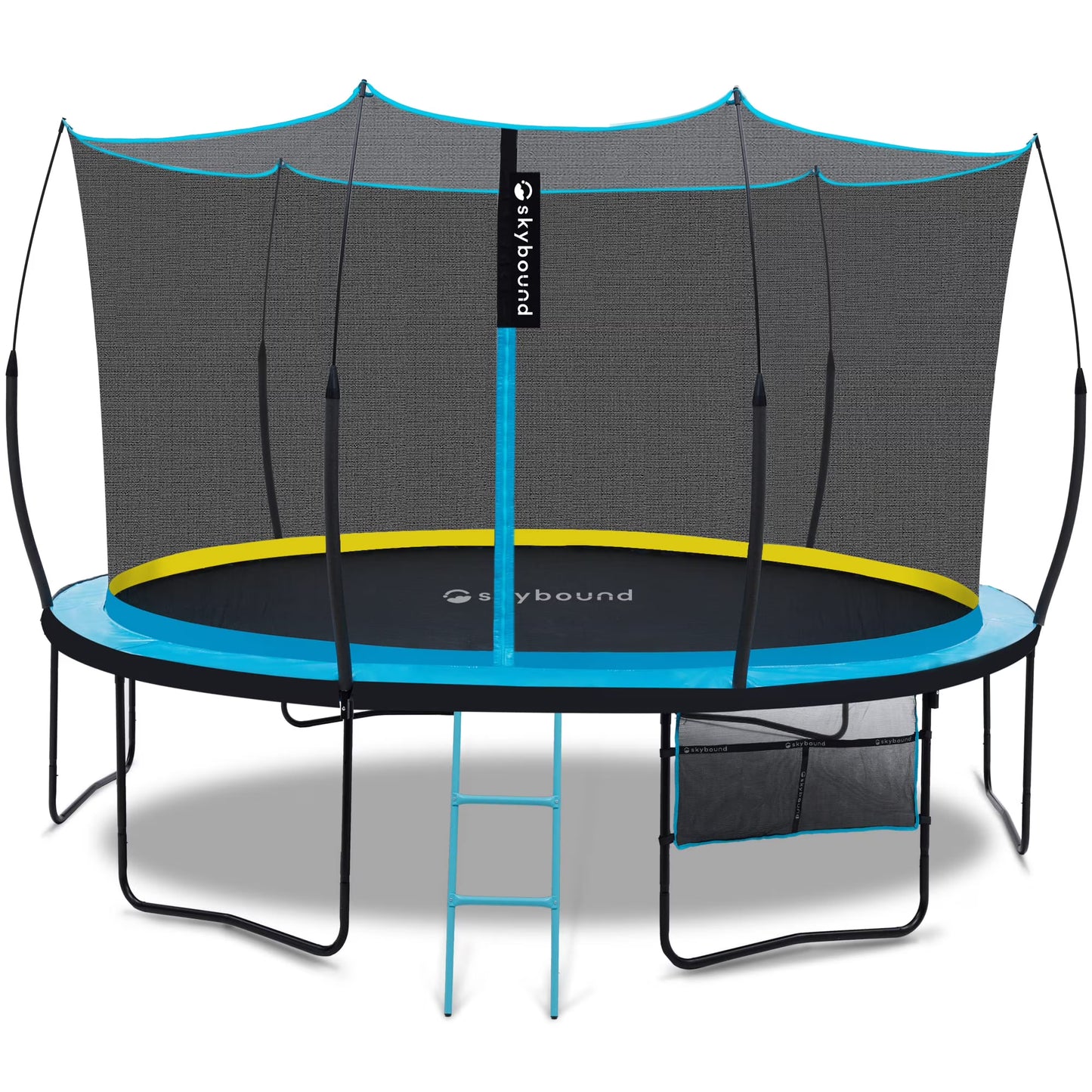 SkyBound 10FT 12FT 14FT Trampoline with Enclosure - Recreational Trampolines for Kids and Adults with Patented Fiberglass Curved Poles - Outdoor Trampoline with Ladder - Rust Resistant(10'/Blue | 4Legs)