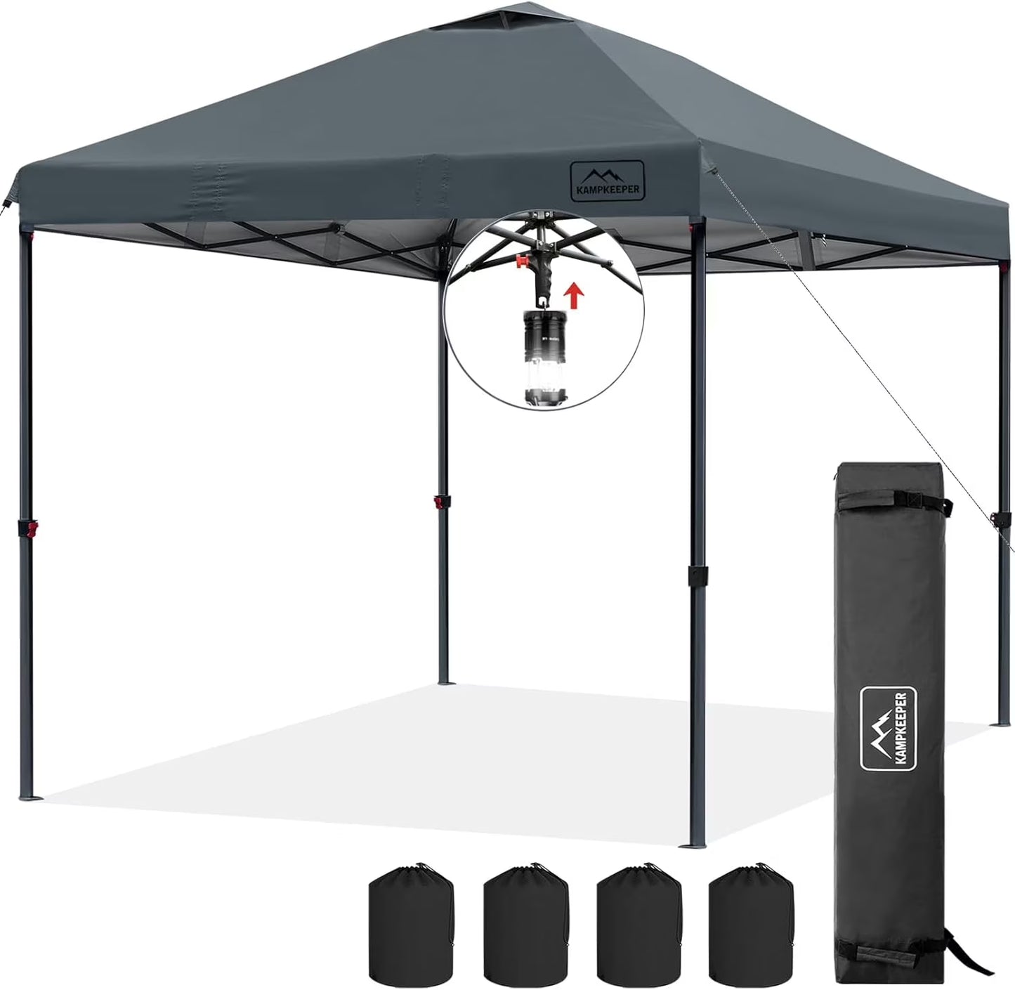 KAMPKEEPER One Person Setup 10x10 Pop up Canopy Tent, Instant Portable Canopy, One Push Outdoor Canopy with 3 Adjustable Heights, Wheeled Carry Bag, Bonus 8 Stakes and 4 Ropes(Dark Grey)(KK-9595GC-DG)