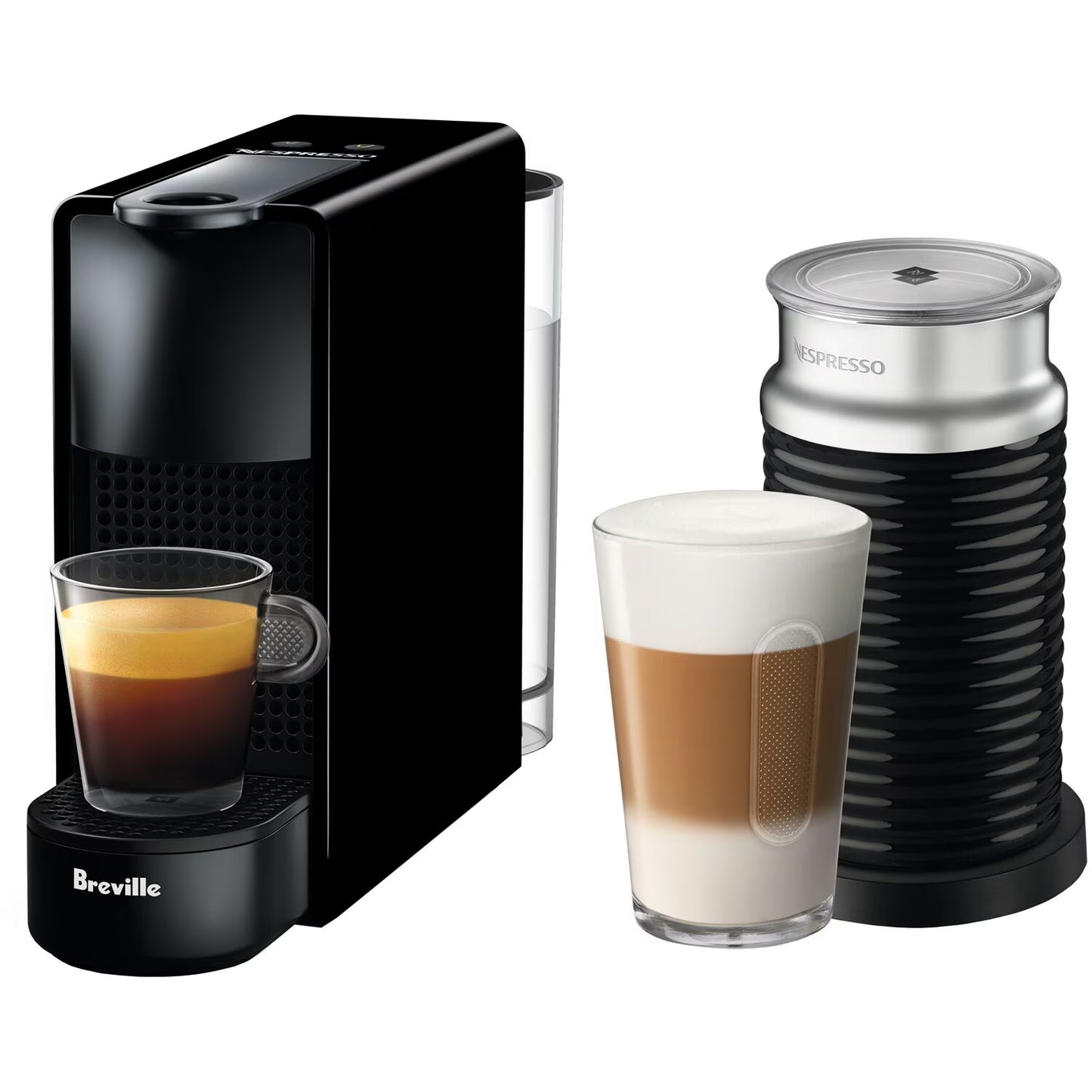 Breville New Nespresso Essenza Mini Single-Serve Machine Aeroccino Milk Frothier, Black(Essenza Black)