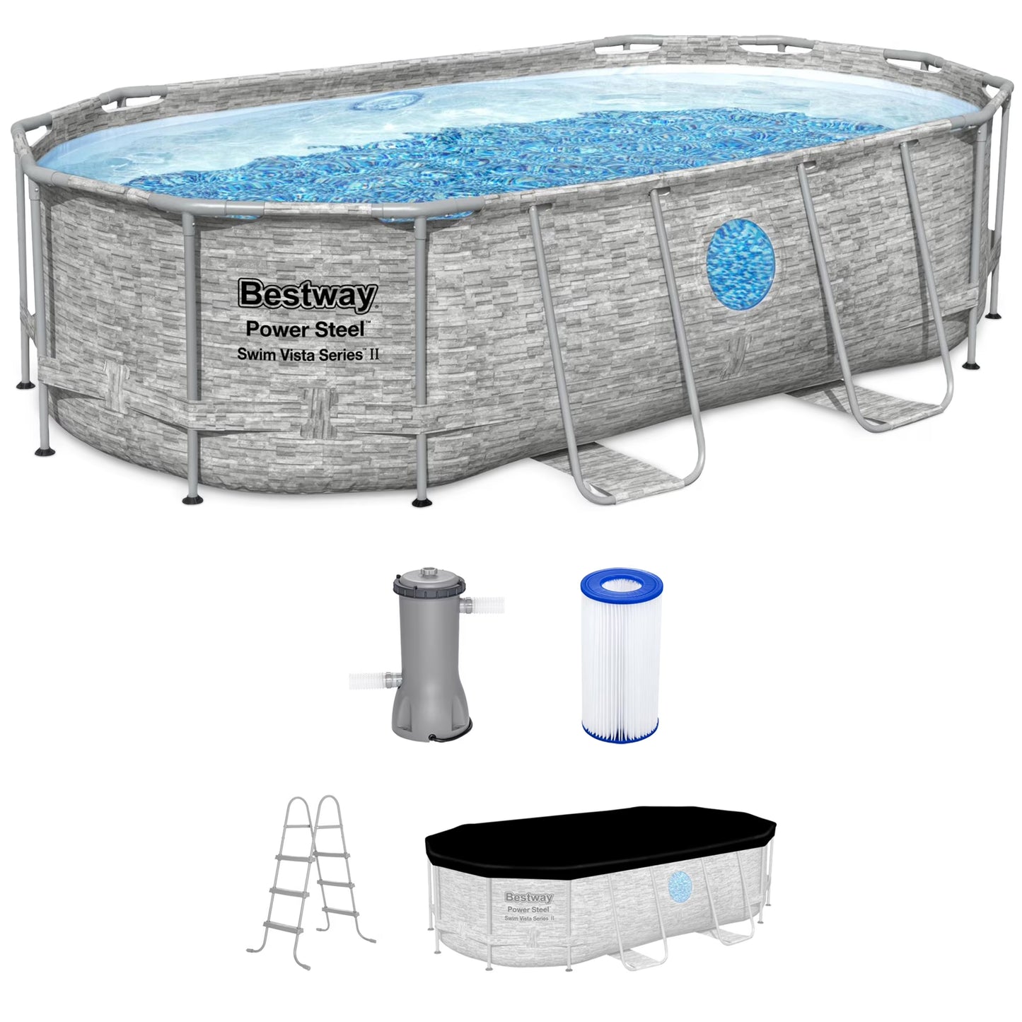 Bestway Power Steel Swim Vista 14' x 8'2" x 39.5" Above Ground Pool Set(14ft. x 8.2ft. x 39.5in.)