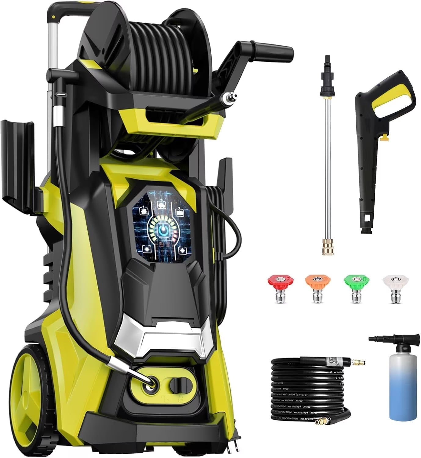 Electric Pressure Washer 5000PSI-Max 3.6GPM Power Washer Touch Screen Adjustable Pressure,4 Nozzles and 500ml Foam Cannon Power Washer Cleaning for Patio Yellow(5000 psi)