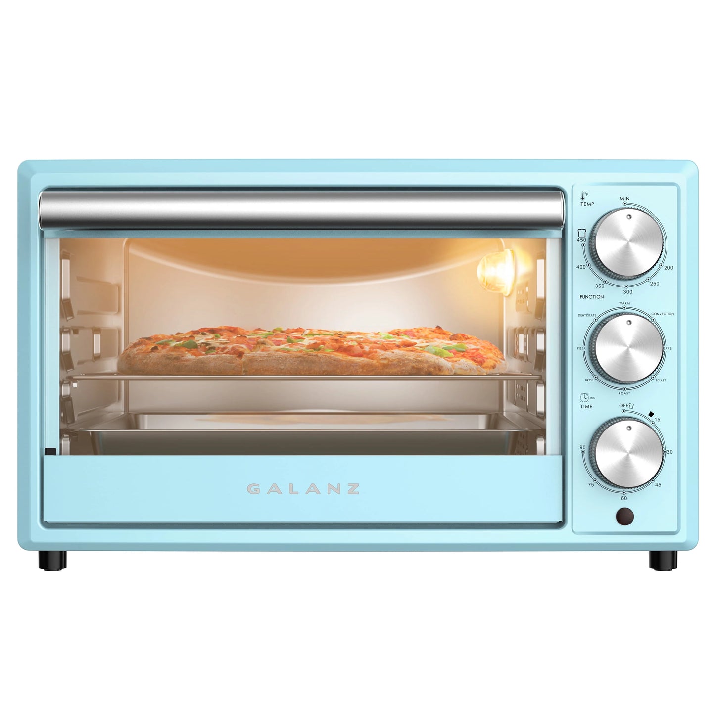 Galanz Retro Toaster Oven, True Convection, Indicator Light, 8 Cooking Programs, 1500W, 120Volts, 0.9 Cu.Ft Capacity, Blue