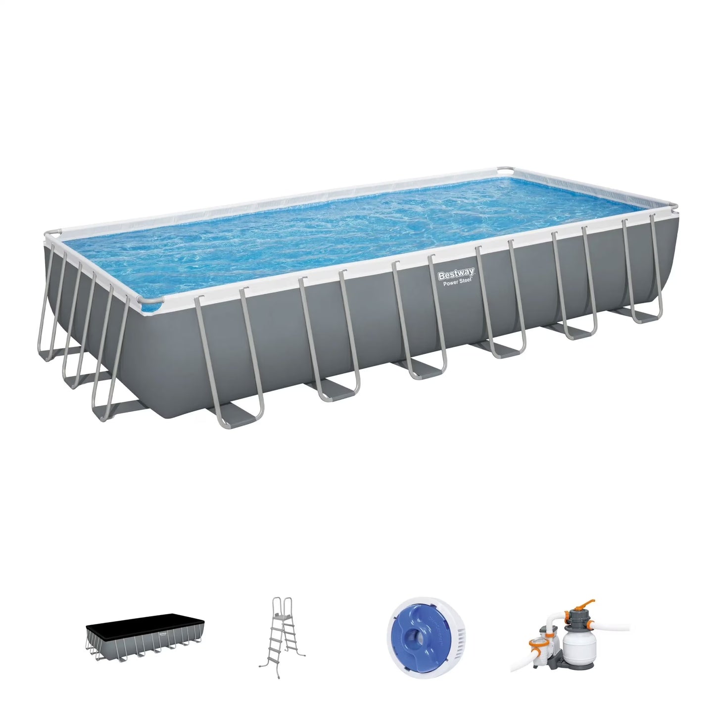 Bestway 24' x 12' x 52" Rectangular Frame Above Ground Swimming Pool Set(24ft. X 12ft. X 52in./Gray)