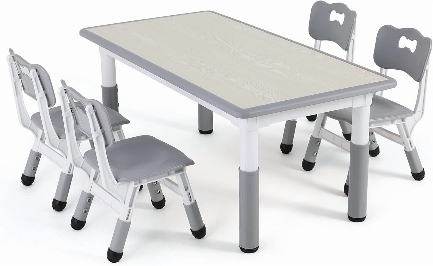 LAZY BUDDY Kids Table and 4 Chairs Set, Height Adjustable Toddler Desk with Graffiti Desktop, Kids Activity Table Set for Daycare, Home(Gray)