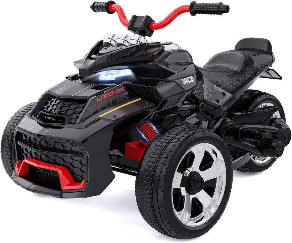 RCB 12V Electric Ride-On,Dual Motors,Music,Up to 5 mph,3 Wheel ATV Style for Kids Ages 3+,Black(Black)