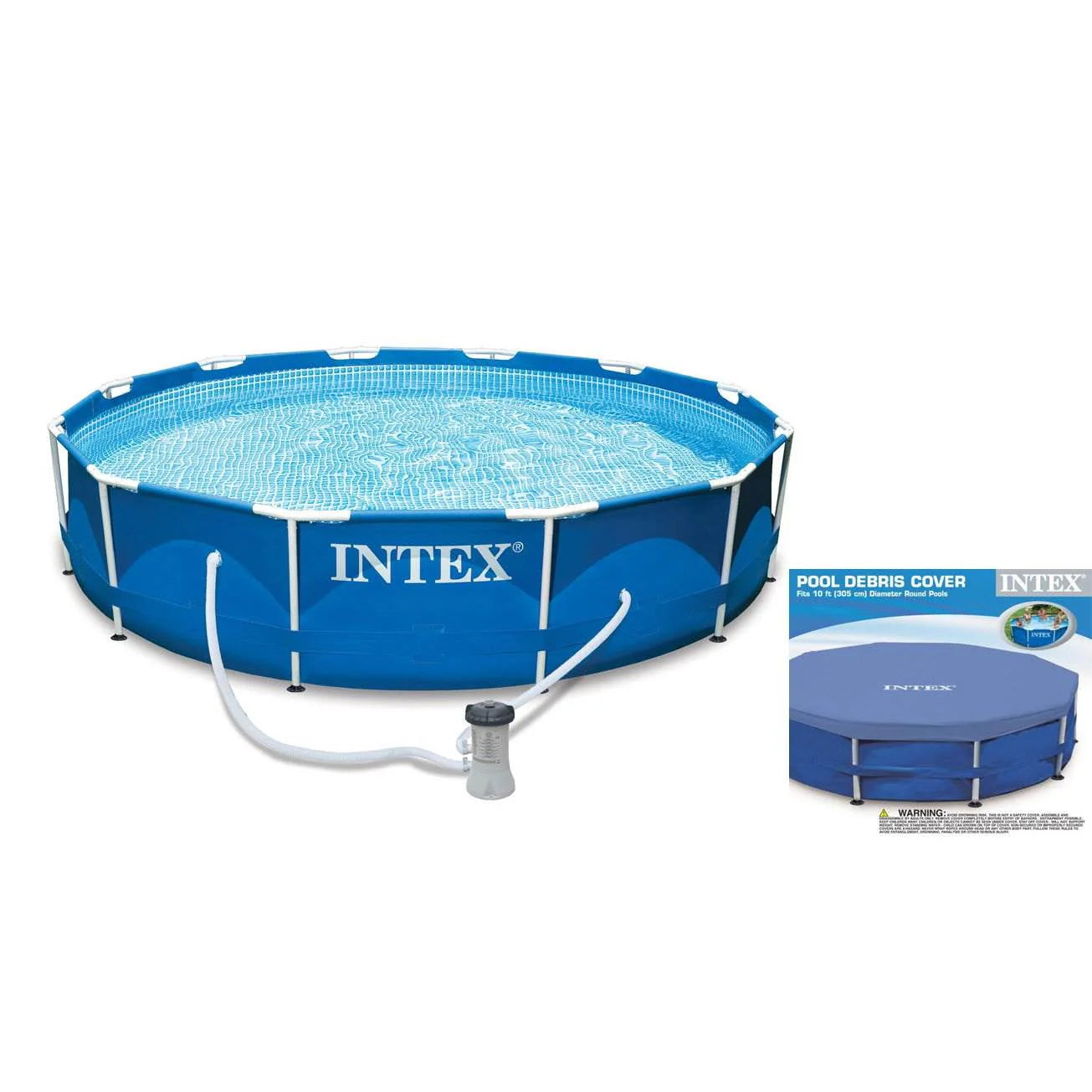 Intex Metal Frame 10' x 30" Outdoor Swimming Pool with Filter Pump  Cover Metal frame pools Round