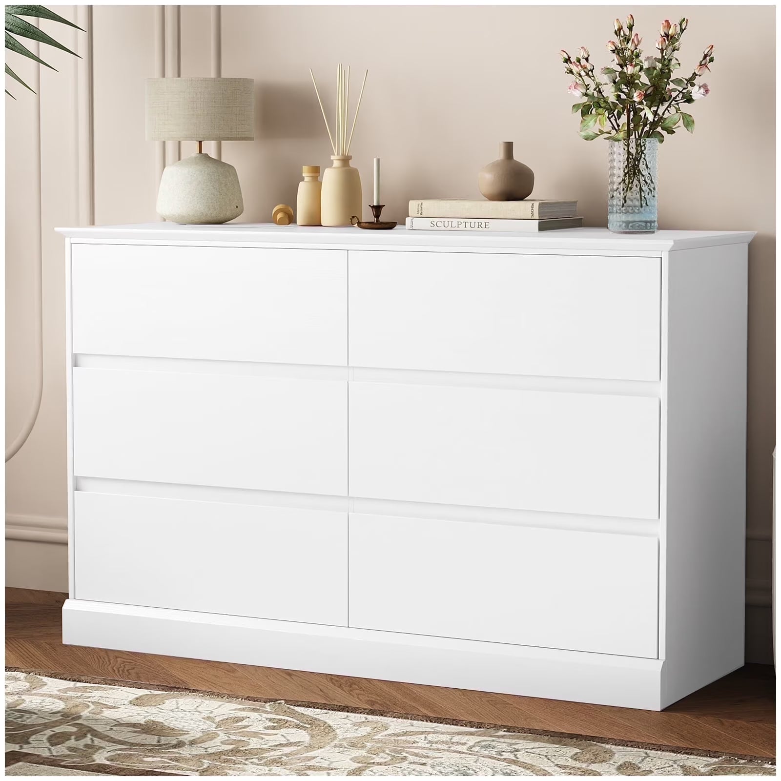 White Dressers Bedroom Dresser 6 Drawer Storage Chest of Drawers Double Dresser Storage Side Cabinet Room Furniture for Bedroom Living Room(White-6 Drawers)