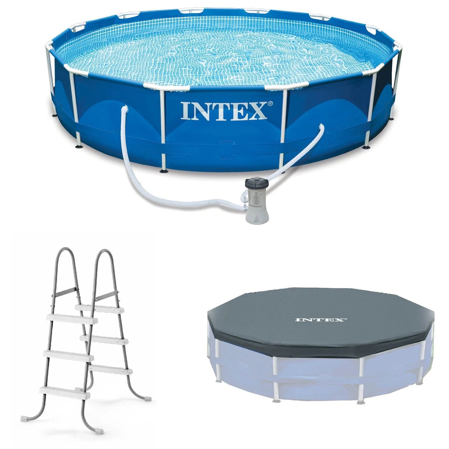 Intex 12'x30" Swimming Pool w/ Pump, Pool Ladder for 42” Wall,  12’ Cover