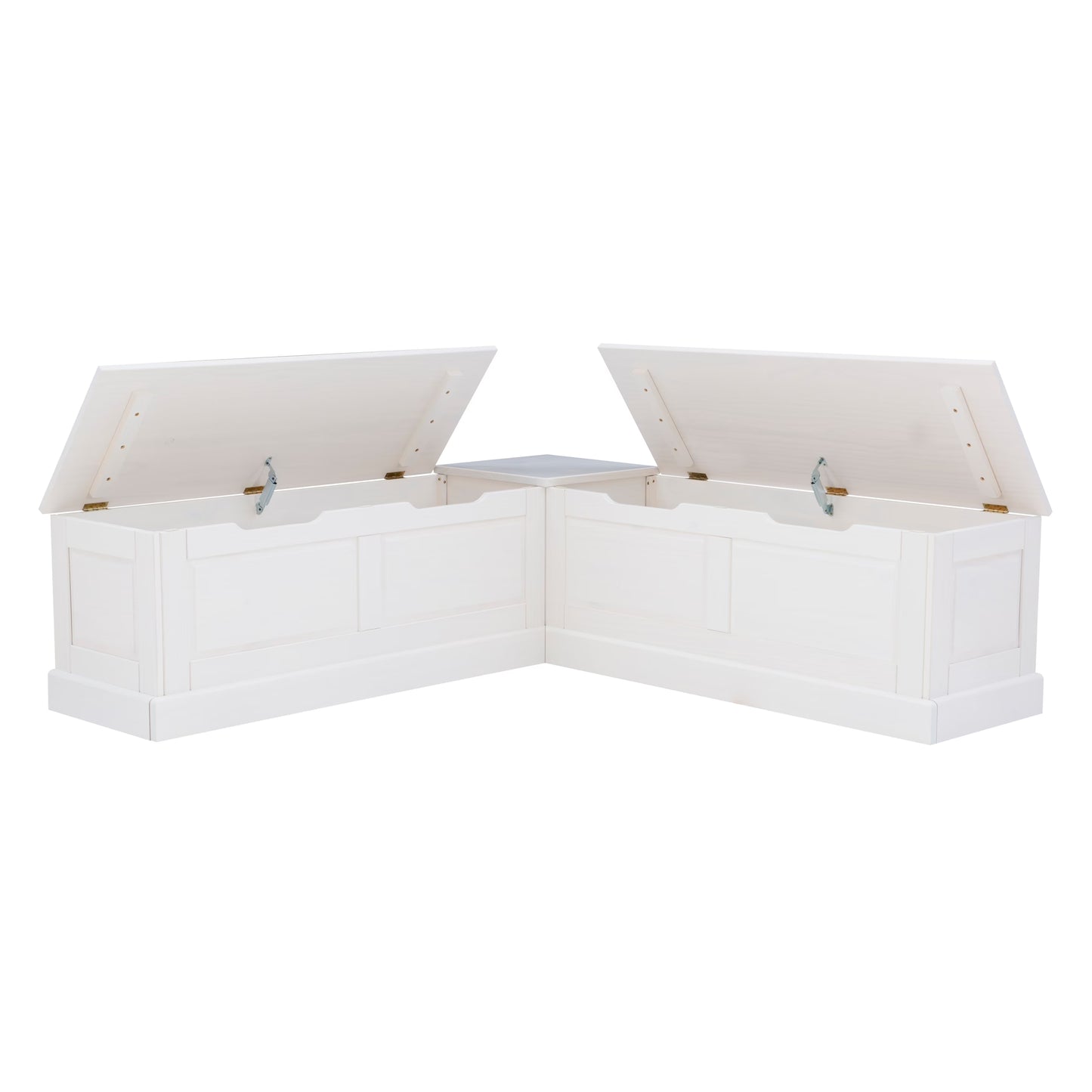 Linon Nook Bench Collection L-Shaped Wood Farmhouse Breakfast Bench with Hidden Storage, White(White)