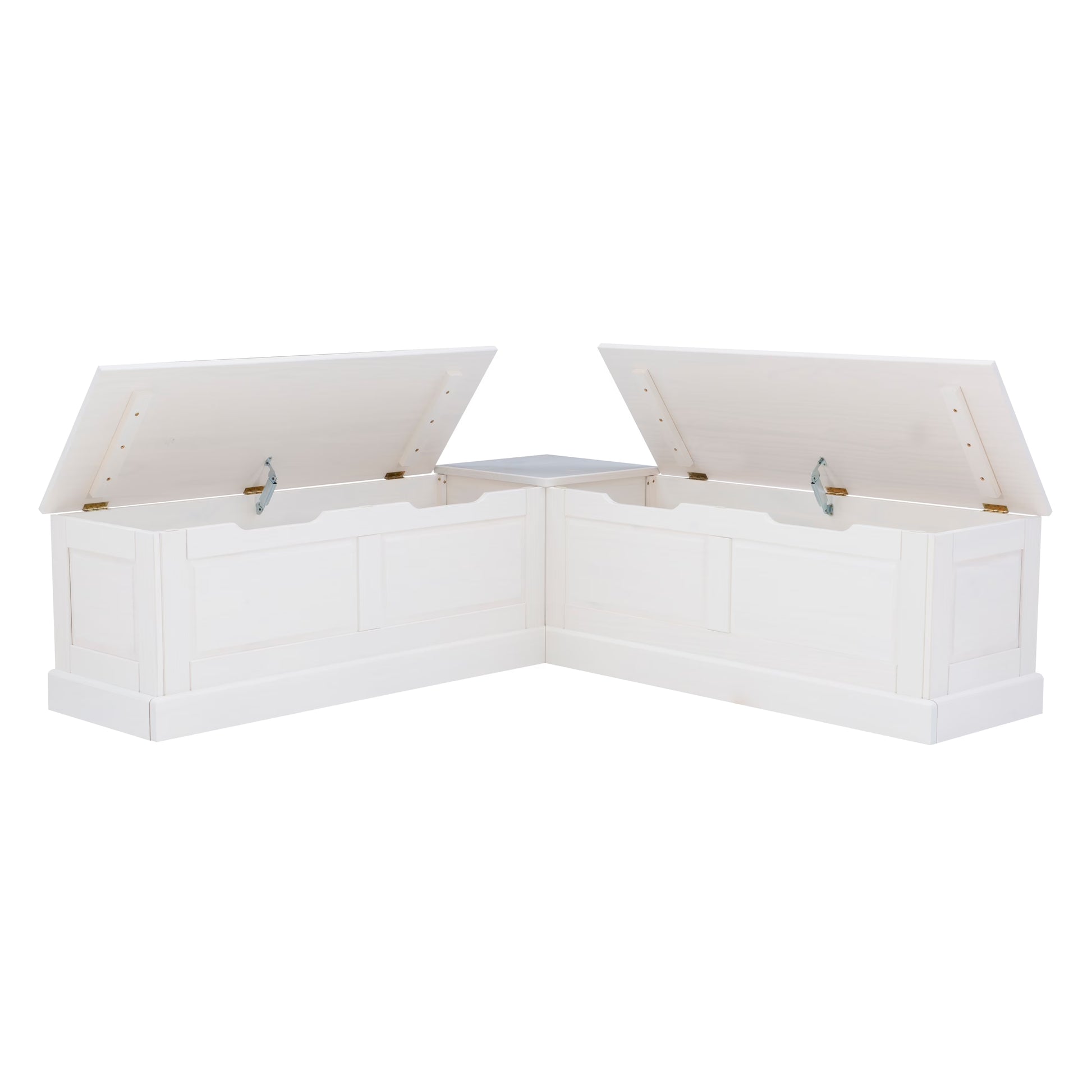 Linon Nook Bench Collection L-Shaped Wood Farmhouse Breakfast Bench with Hidden Storage, White(White)