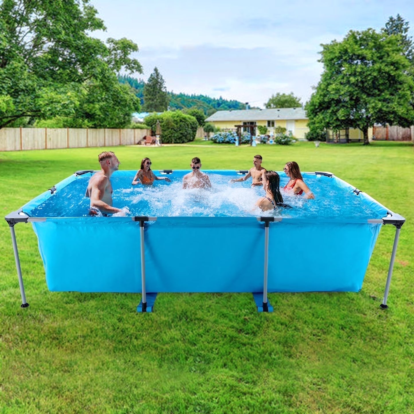 10FT Large Swimming Pool Framed Rectangle Above Ground Durable Easy to Assemble for Endless Water Play(10 ft)