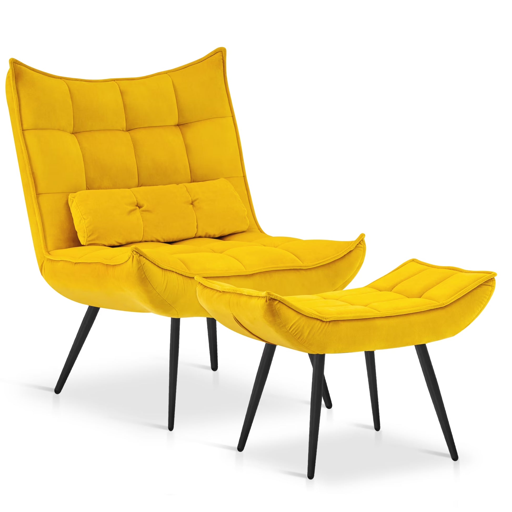 MCombo Accent Chair with Ottoman, Velvet Modern Chairs with Metal Legs for Living Room 4079 (Yellow)(1/Yellow)