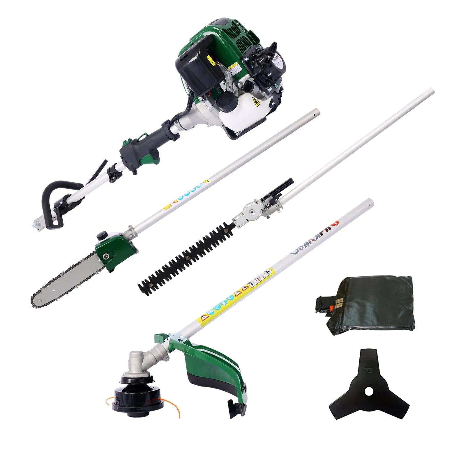 4 in 1 Multi-Functional Trimming Tool, 31CC 4-Cycle Garden Tool System with Gas Pole Saw, Hedge Trimmer, Grass Trimmer, and Brush Cutter EPA Compliant, Green