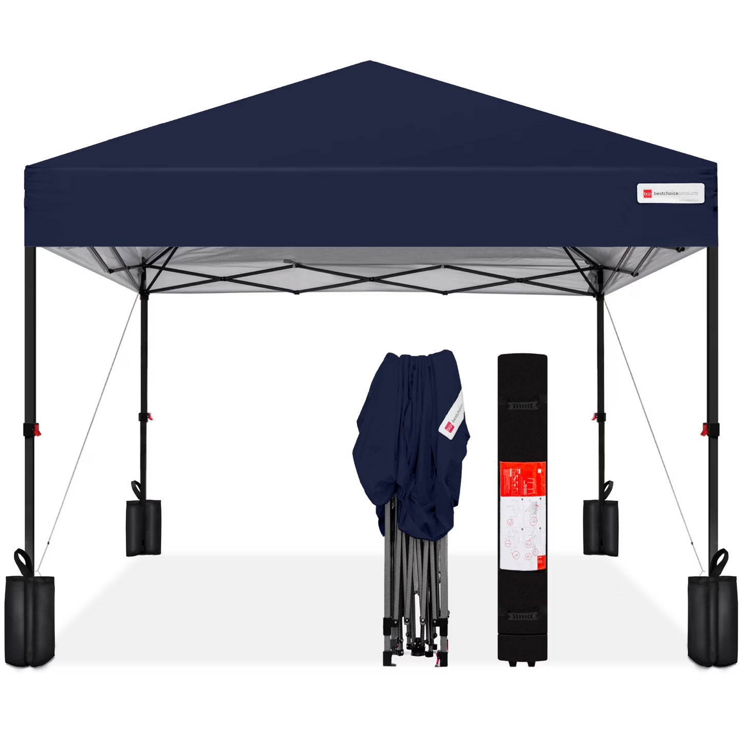 Best Choice Products 12x12ft Easy Setup Pop Up Canopy w/ 1-Button Setup, Wheeled Case, 4 Weight Bags - Navy Blue(Navy Blue)