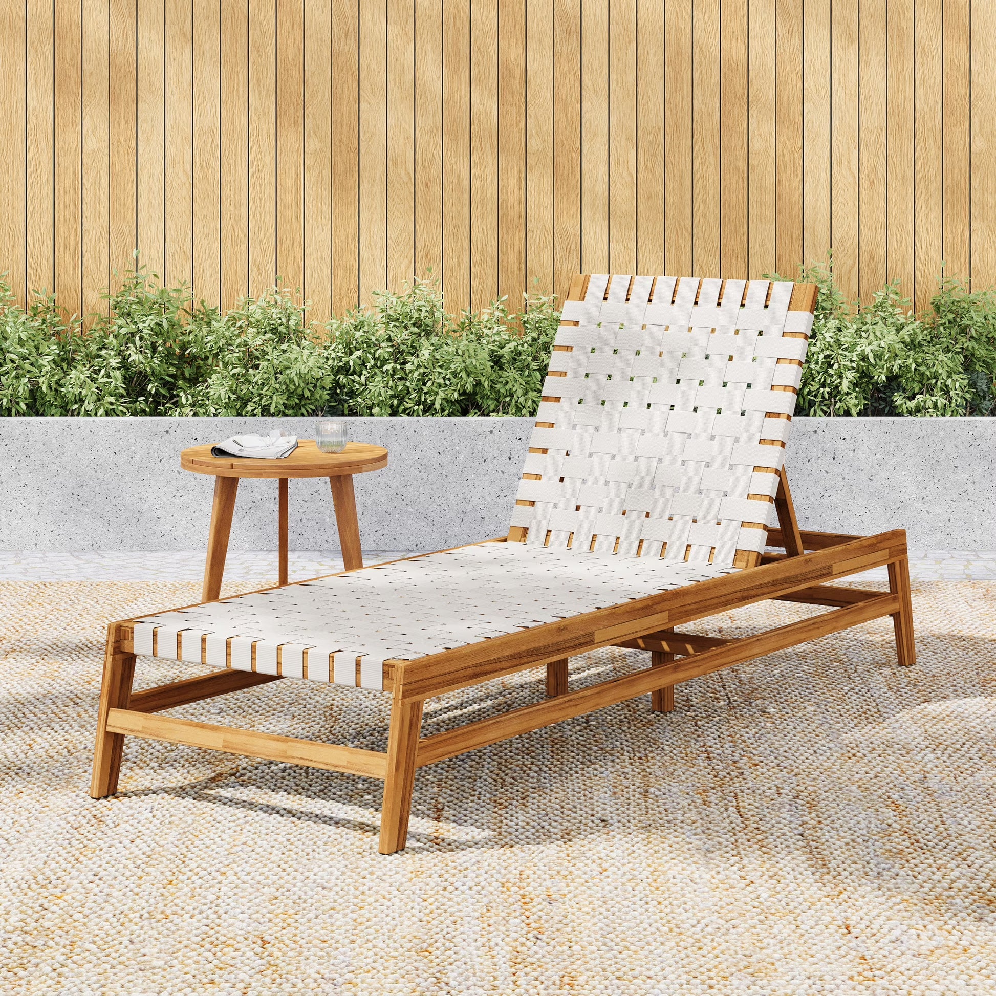 Christopher Knight Home Outdoor Wood Chaise Lounge Chair, Adjustable 4-Position Recliner with Rope Seat, Teak(Teak)