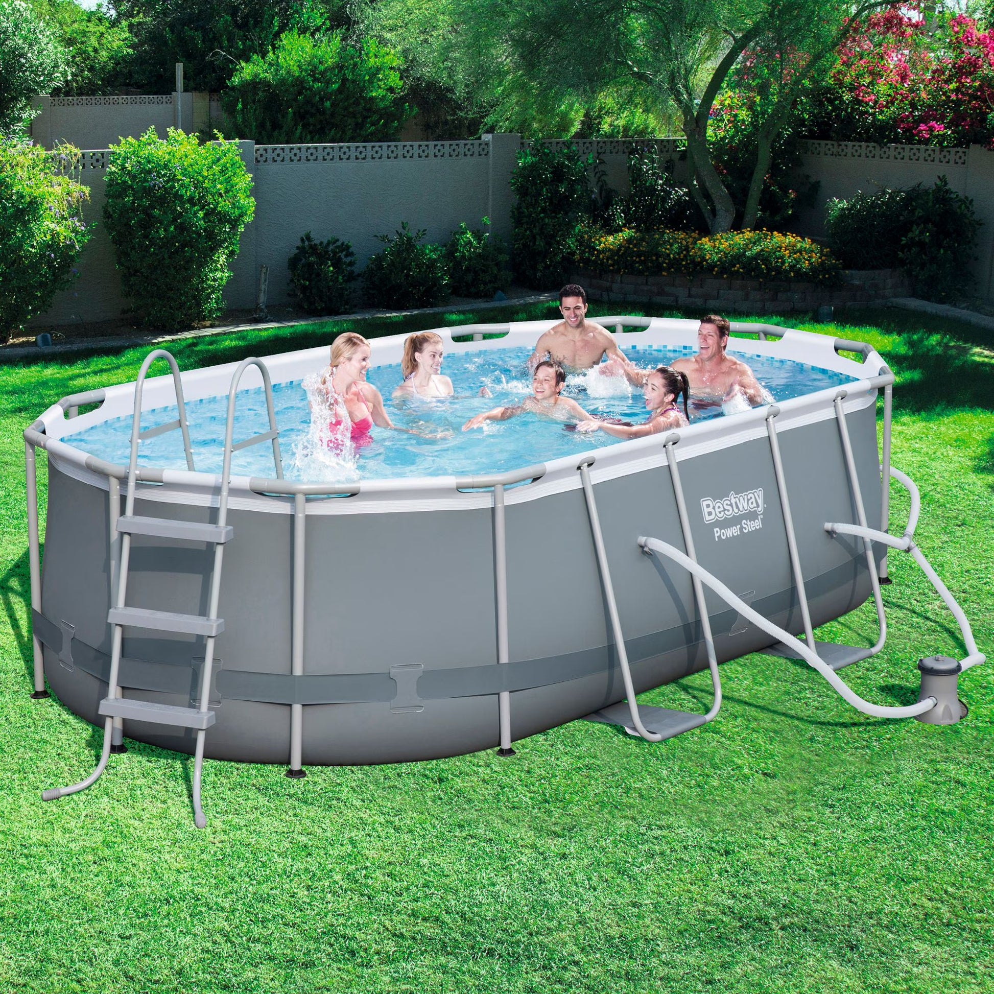 Bestway Power Steel 13.91' x 8.2' x 39.5" Oval Frame Pool Set