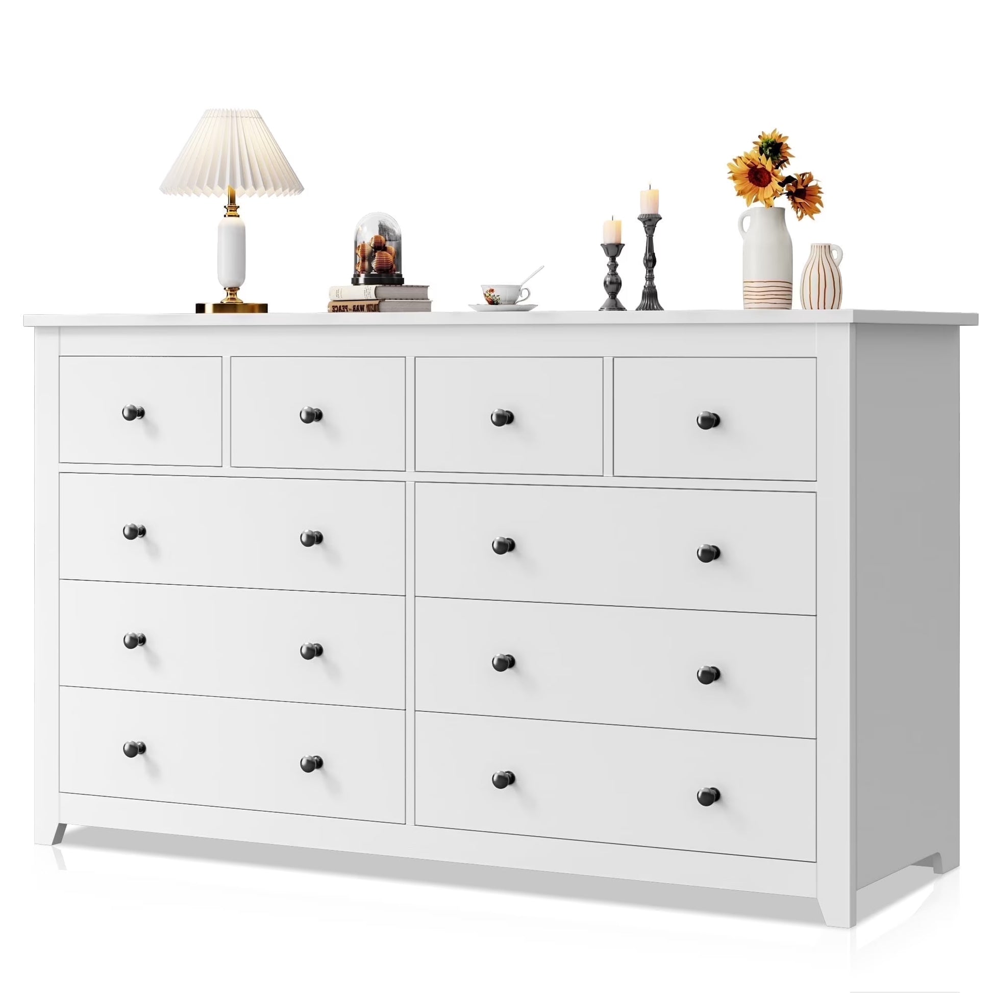 EnHomee White Dresser for Bedroom with 10 Drawers Modern Wood Dressers Chests of Drawers Wide Dresser for Adults(10 Drawer,White)