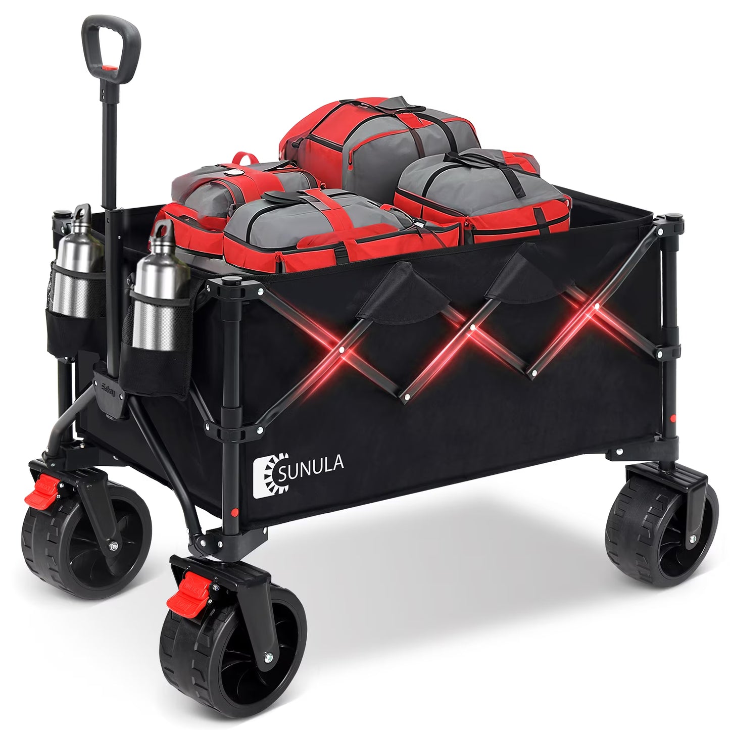 Sekey 330LBS Collapsible Wagon Cart, 220L Large Capacity Foldable Wagon, Heavy Duty Folding Utility Garden Cart with All-Terrain Wheels for Camp, Beach, Sport, Shop, Grocery (Black, 1-YEAR-WARRANTY)(Black)