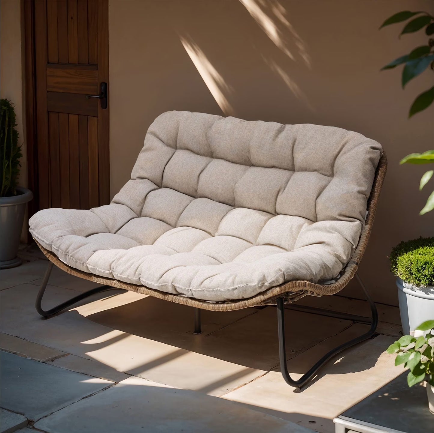 Crestlive Products Patio Loveseat, All-Weather Rattan Large Furniture with Soft Cushions, Outdoor Loveseat for Balcony, Poolside, Backyard (Beige)(Beige)