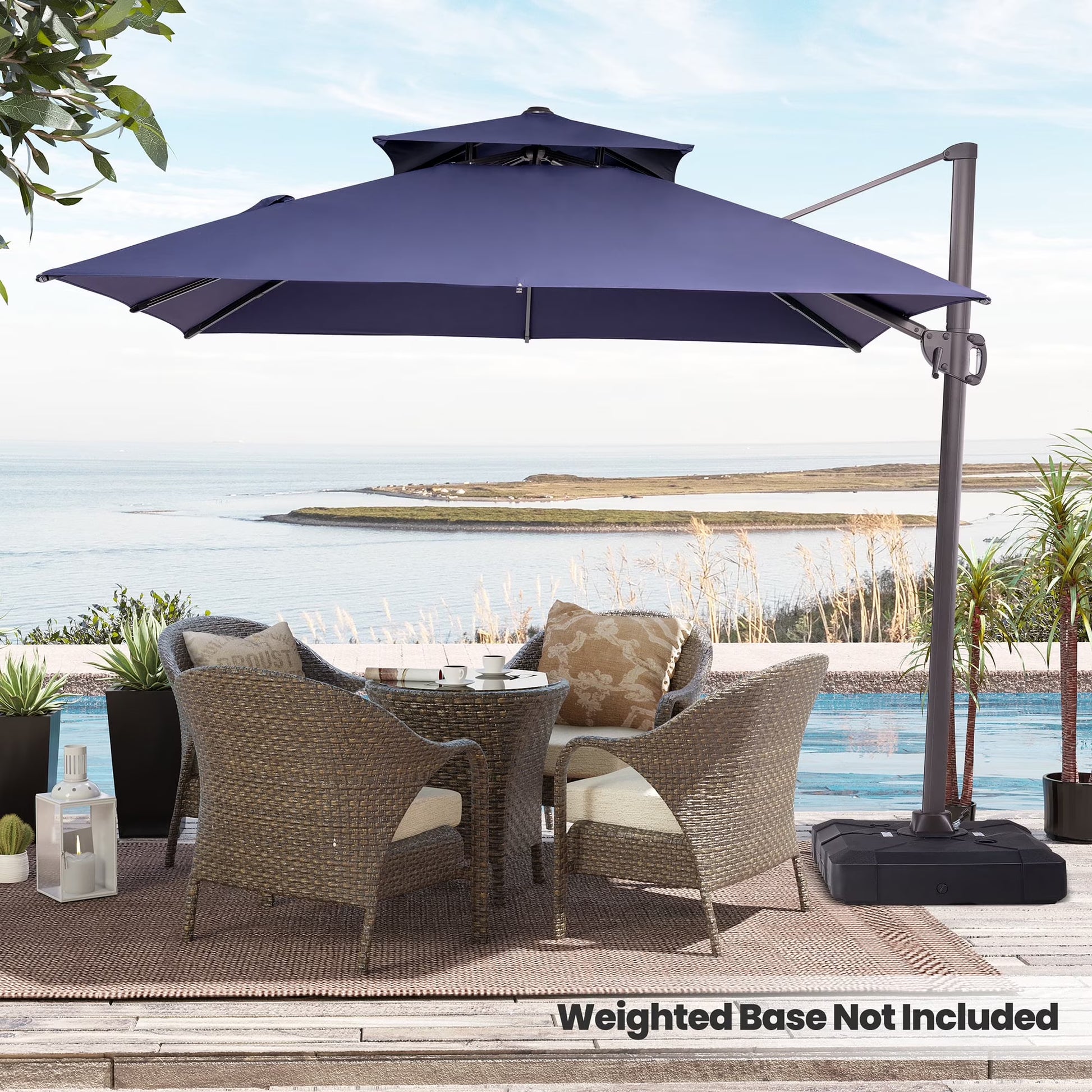 Pellebant 10 ft. x 10 ft. Square Double Top Patio Cantilever Umbrella, Navy Blue(Blue)